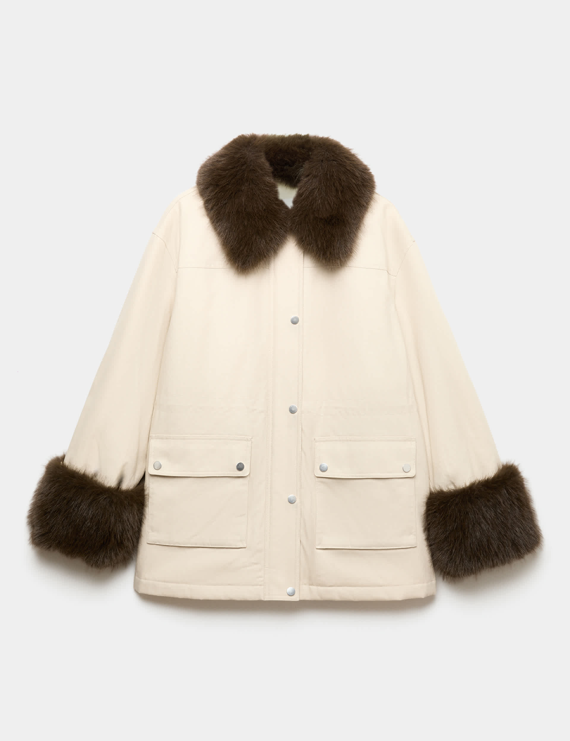 Pure Cotton Waisted Faux Fur Trim Parka
