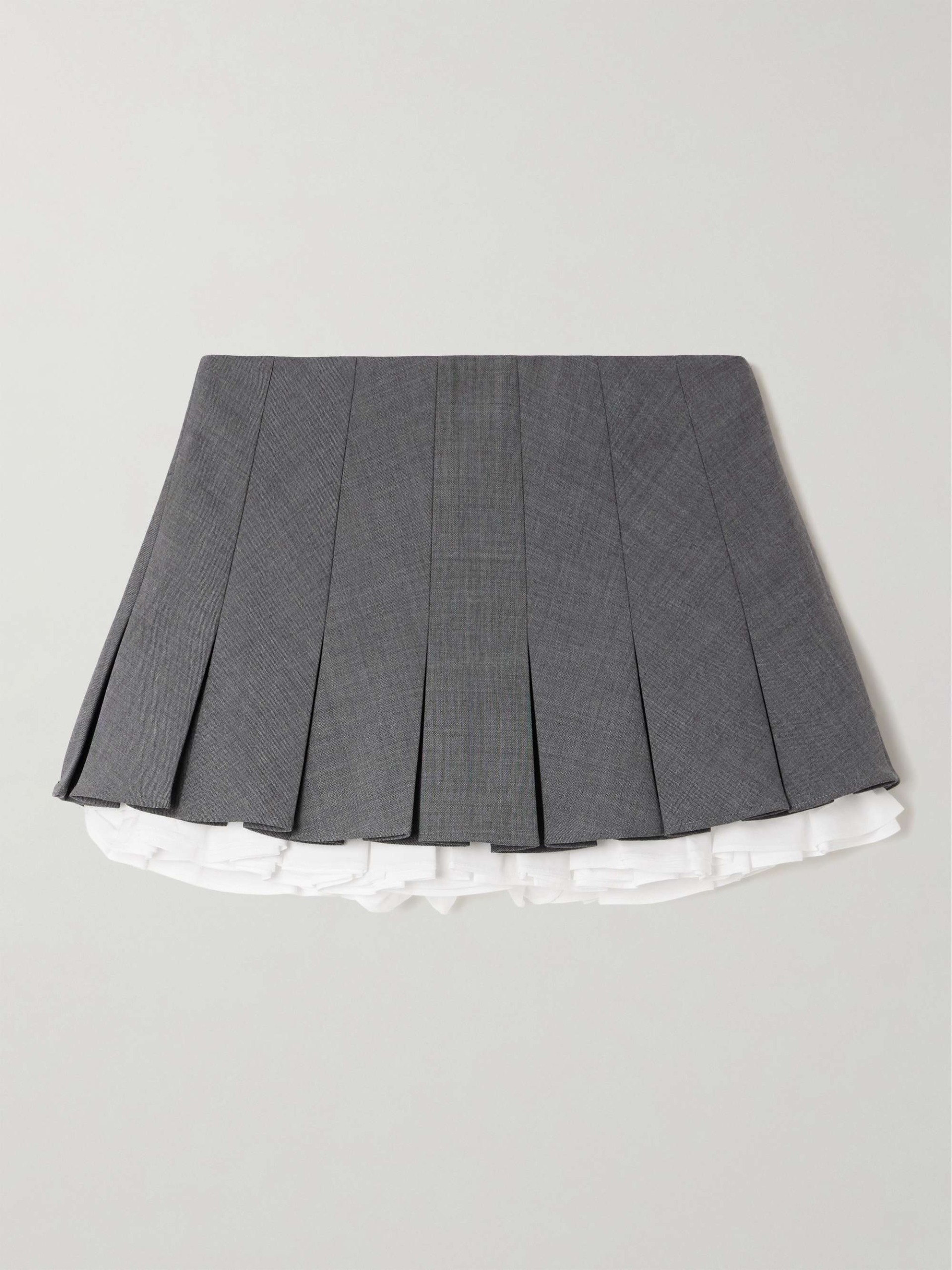 Layered Pleated Cotton Poplin-Trimmed Grain De Poudre Mini Skirt