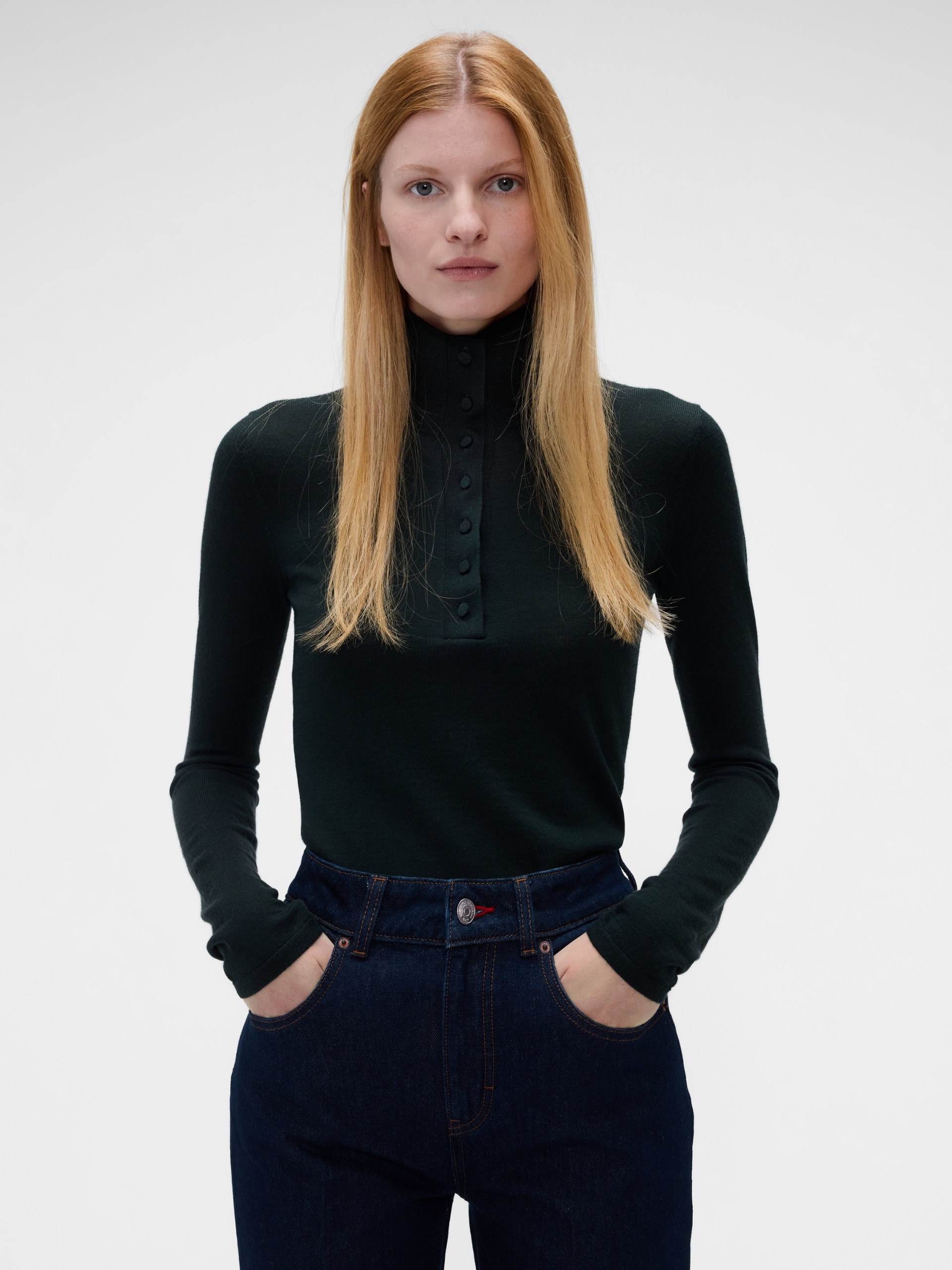 BUTTON TURTLENECK SWEATER MERINO WOOL