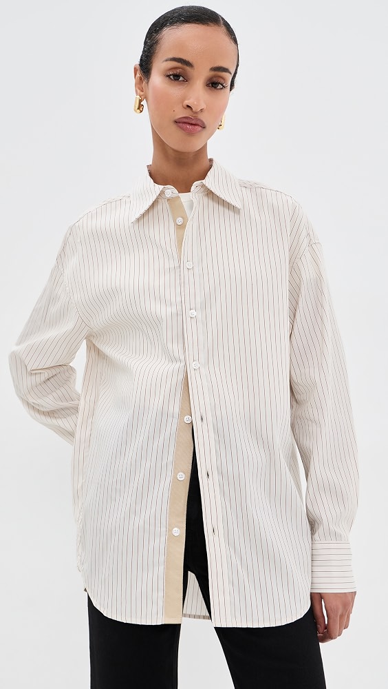 Dani Button Down Shirt - Sepia Stripe