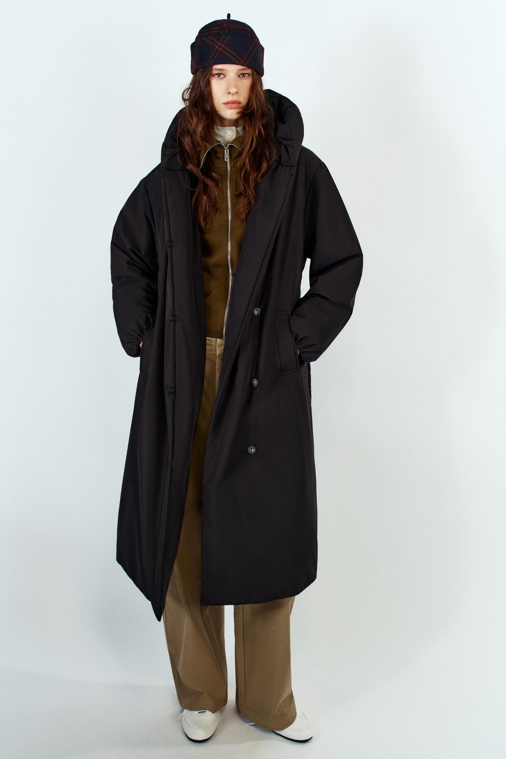 Belted Padded Water-Repellent Anorak Windproof - Black - Xs