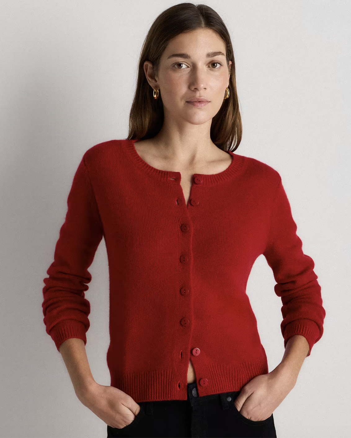 Quince, Mongolian Cashmere Cropped Crew Cardigan in Black, Size Xs