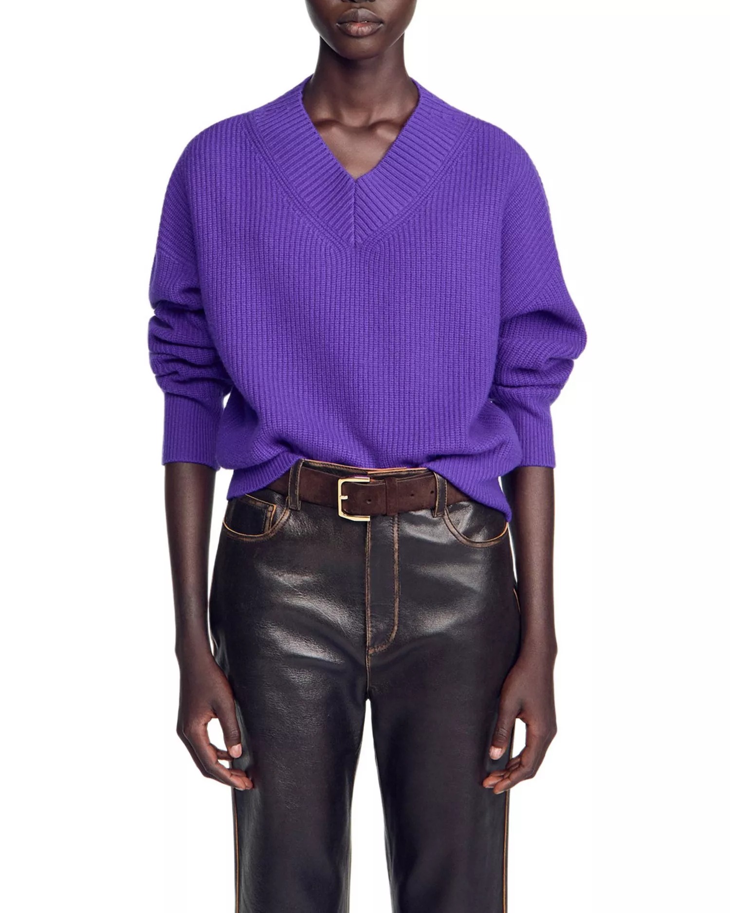 Sandro, Wool & Cashmere Ribbed V Neck Sweater