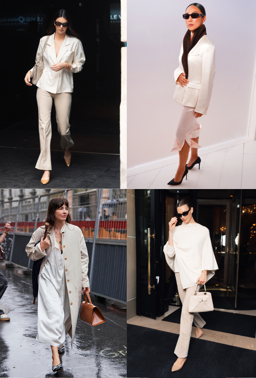 An image of the white outfit street style trend at Paris Fashion Week September 2026.