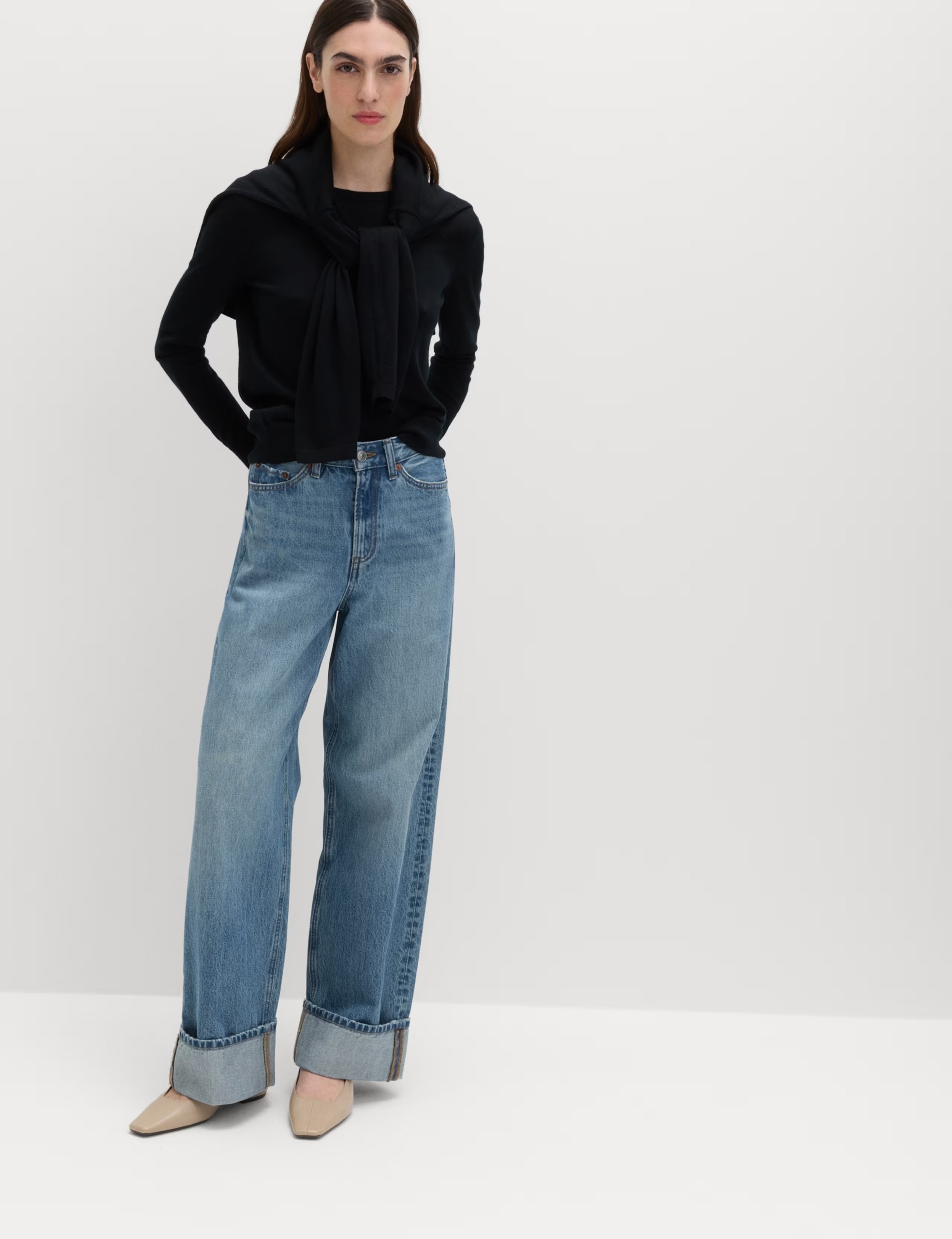 M&S, High Waisted Wide Leg Turn Up Jeans