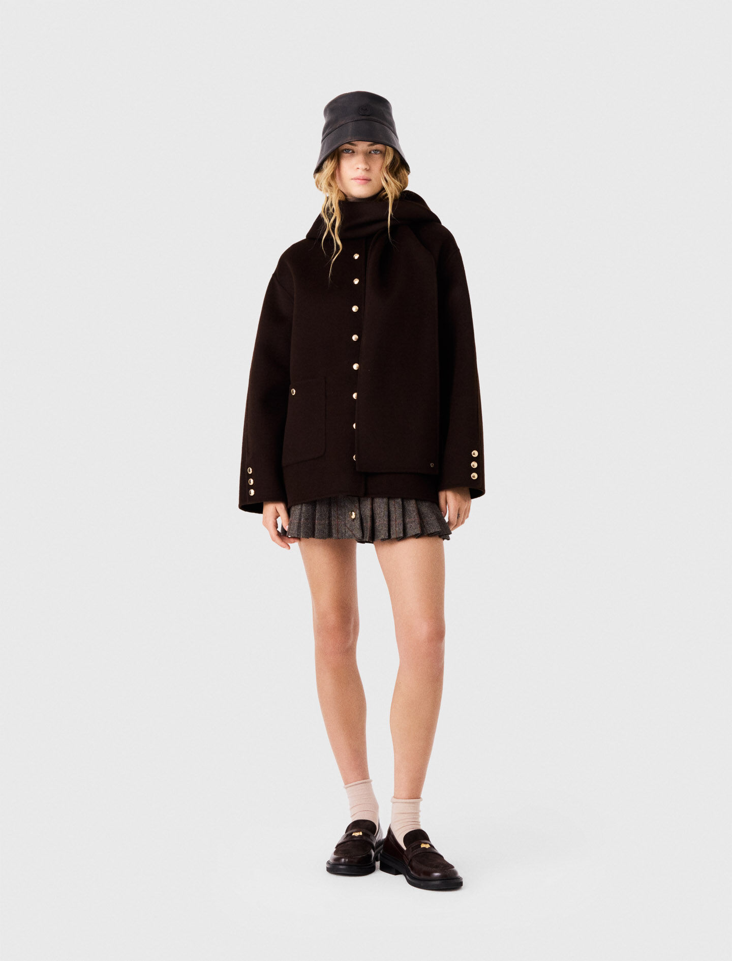 Wool Coat With Removable Scarf