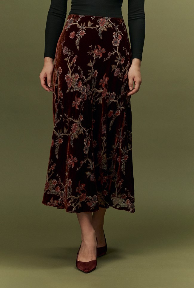 Maggie Floral Devor&eacute; Velvet Midi Skirt