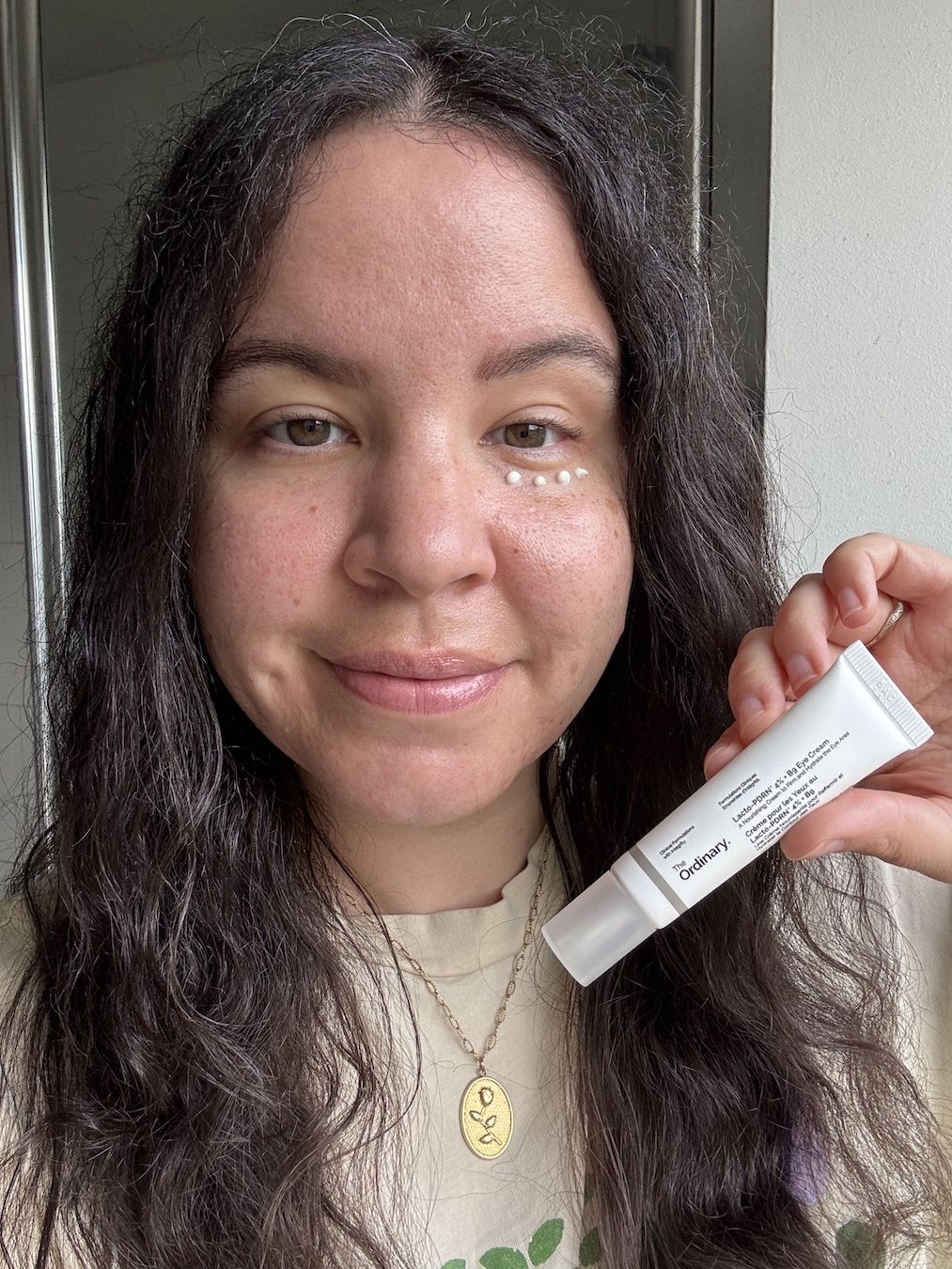 Mica Ricketts testing The Ordinary Lacto-PDRN 4% + B9 Eye Cream