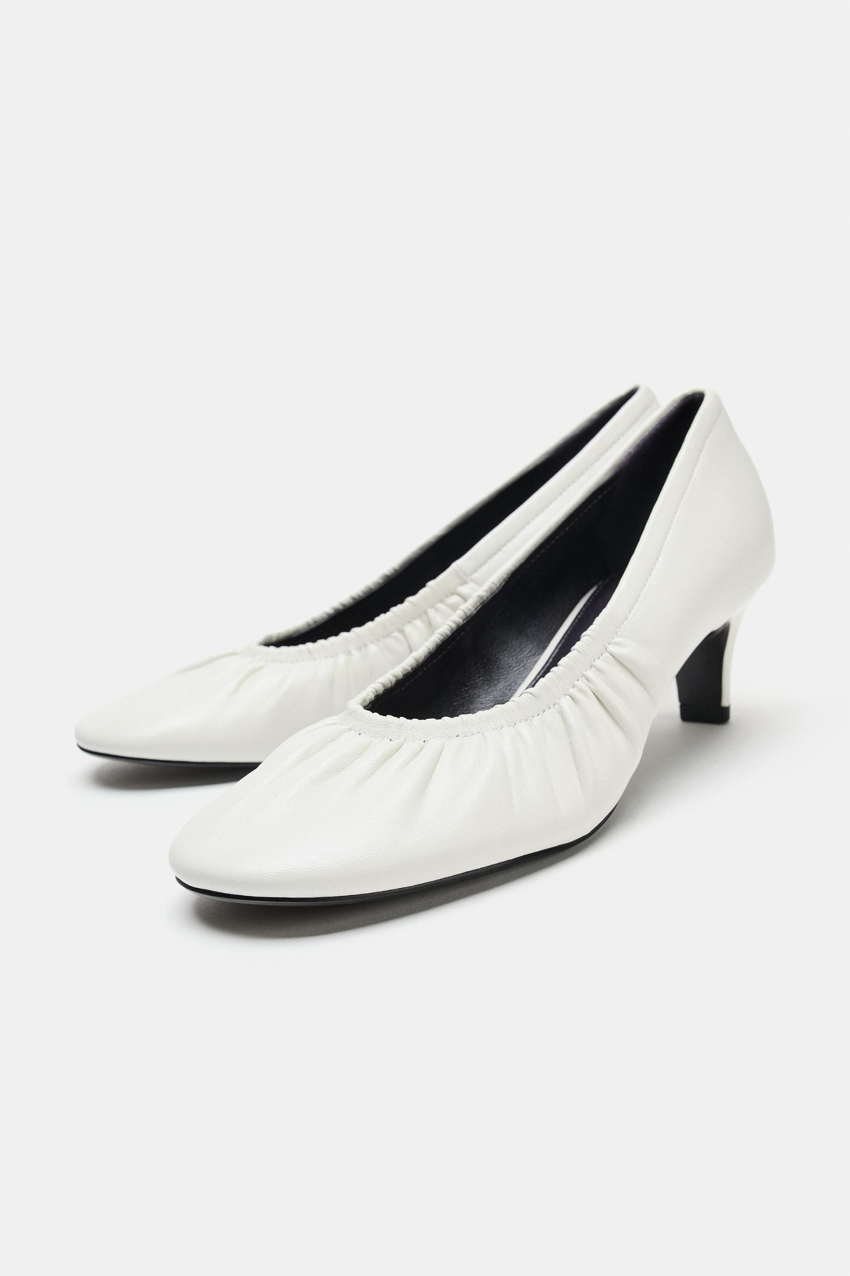 Limited Edition Gathered Leather Kitten Heels - White - 6