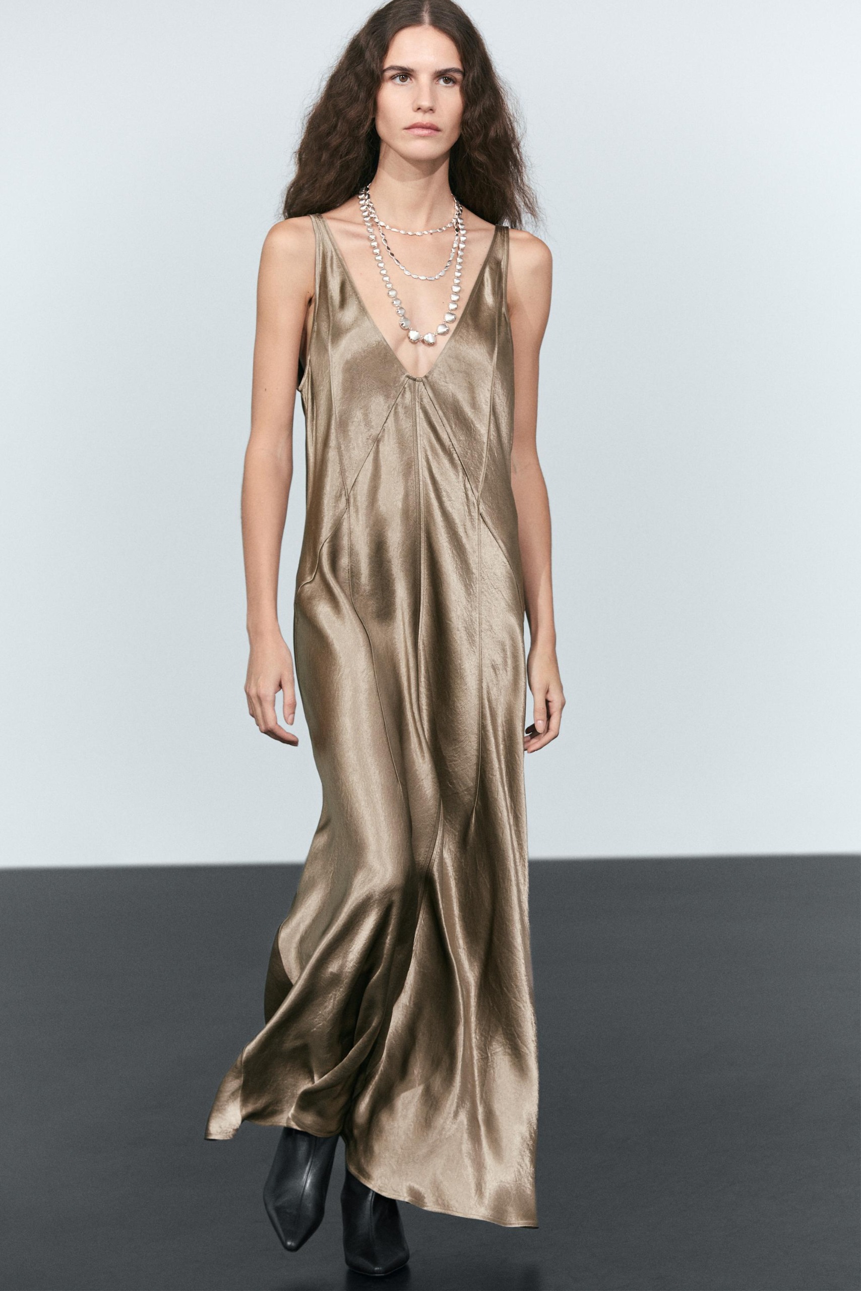 Long V-Neck Satin Dress