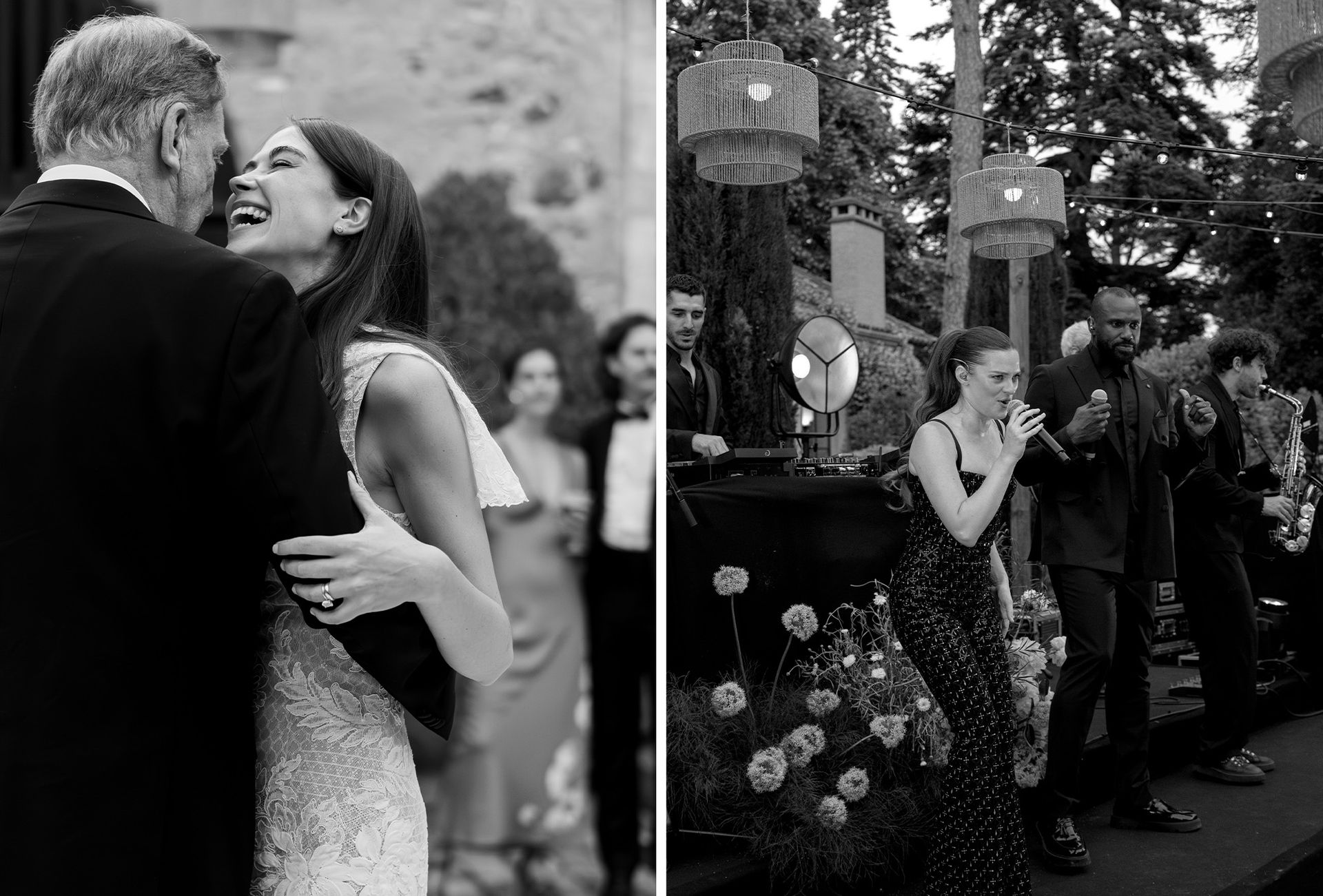 Collage of moments from Abbie and Max's wedding reception.