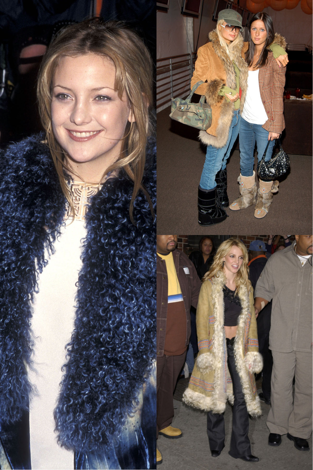 Penny Lane coat trend 2026: Story image. The image shows Paris Hilton, Kate Hudson and Britney Spears.