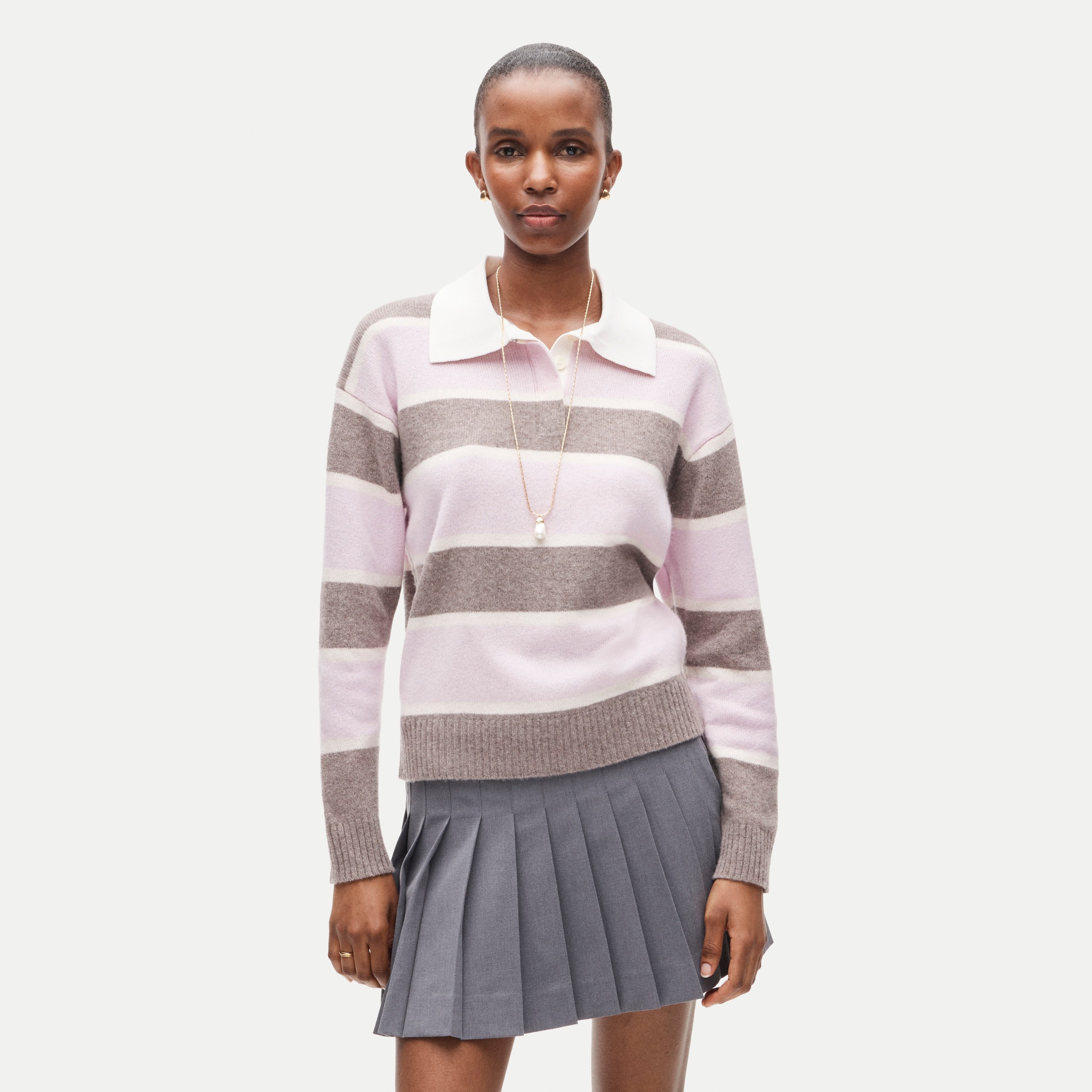 Relaxed Sweater-Polo in Vintage Wool Stripe