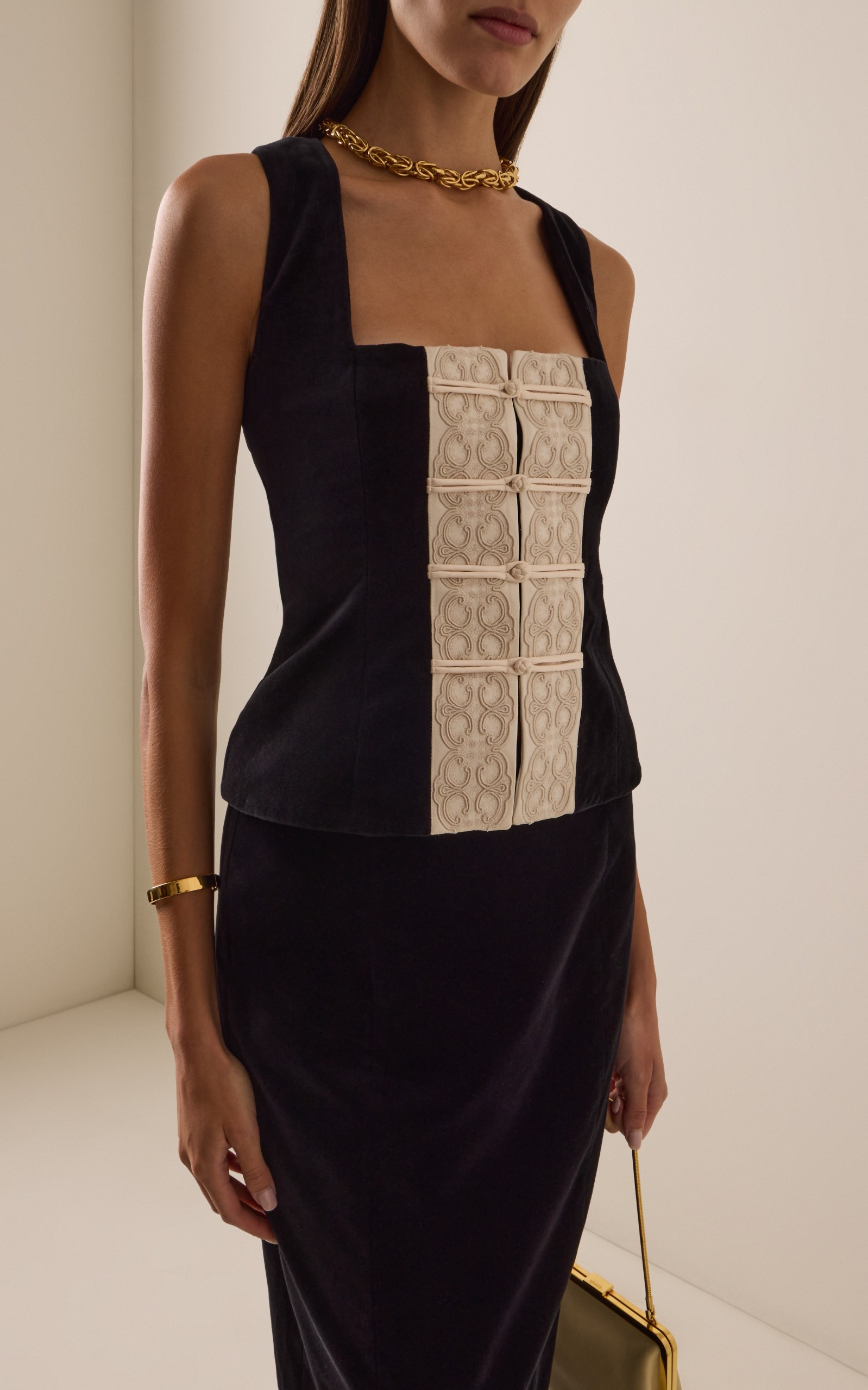 Posse, Florian Embroidered Cotton Velvet Top