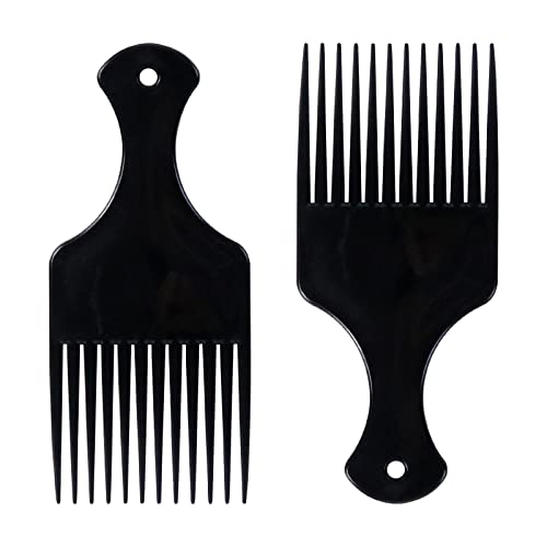 Sularpek 2 Pcs Afro Hair Comb, Black Plastic Afro Hair Comb Hair, Hair Pick Comb, Smooth & Sturdy Wide Tooth Plastic Afro Pick, for Detangling and Styling, Curly, Wavy, Frizzy and Afro Hair