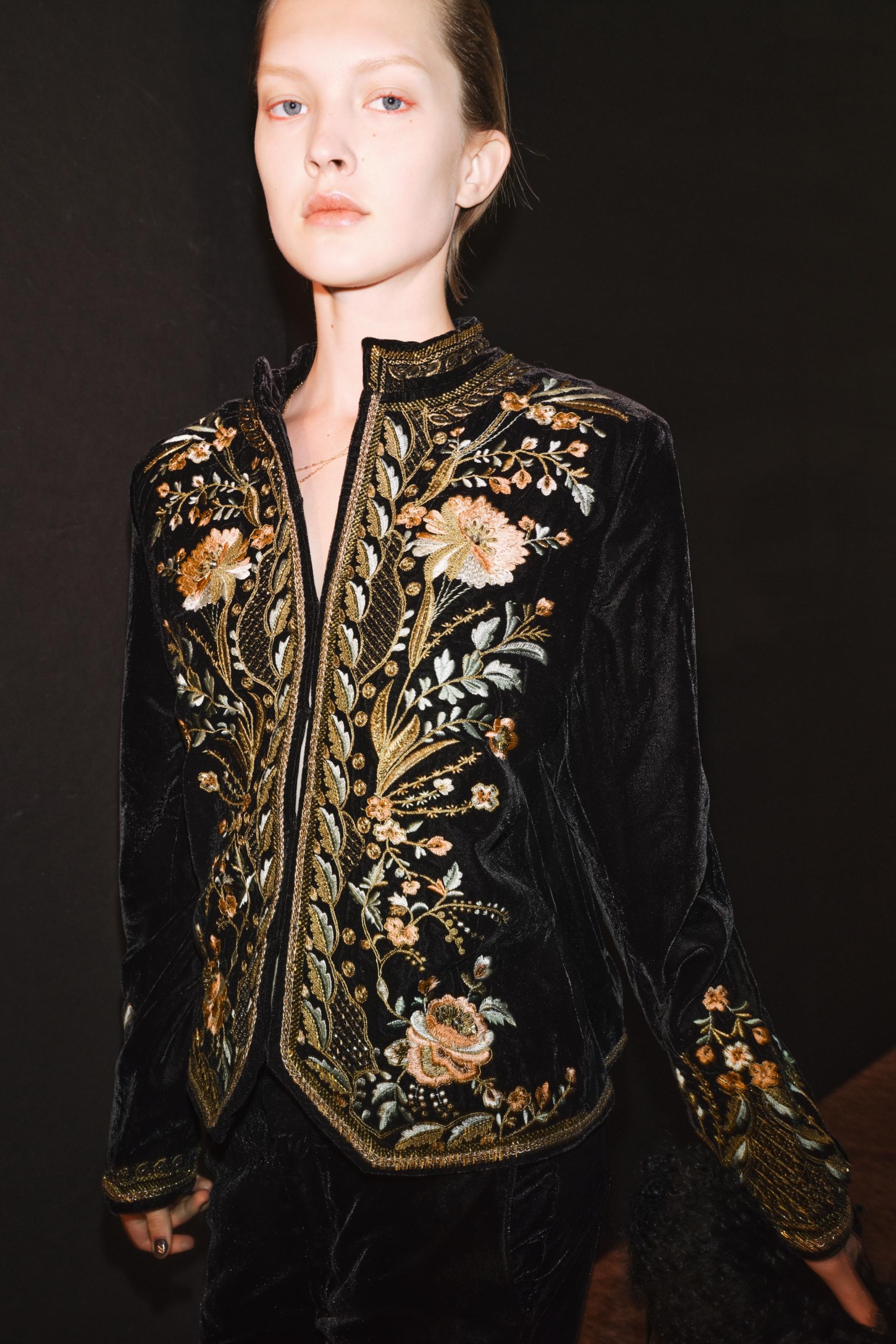 Zw Collection Embroidered Velvet Jacket - Black - Xs