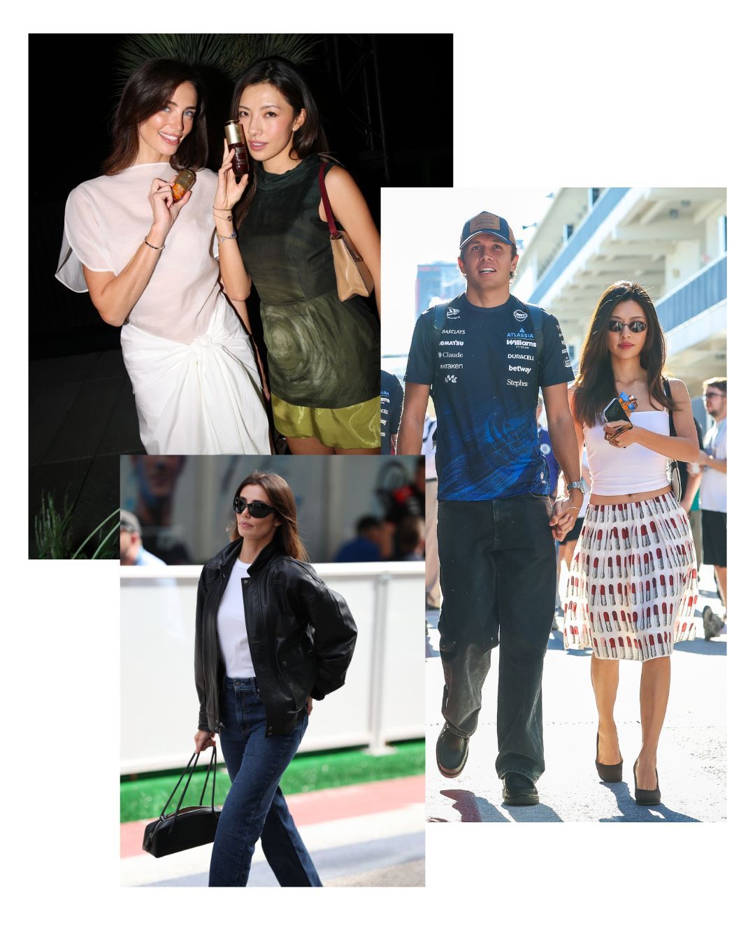 Collage of Rebecca Donaldson, Lily Muni He, and Alex Albon in Austin, Texas, for the Formula One United States Grand Prix.
