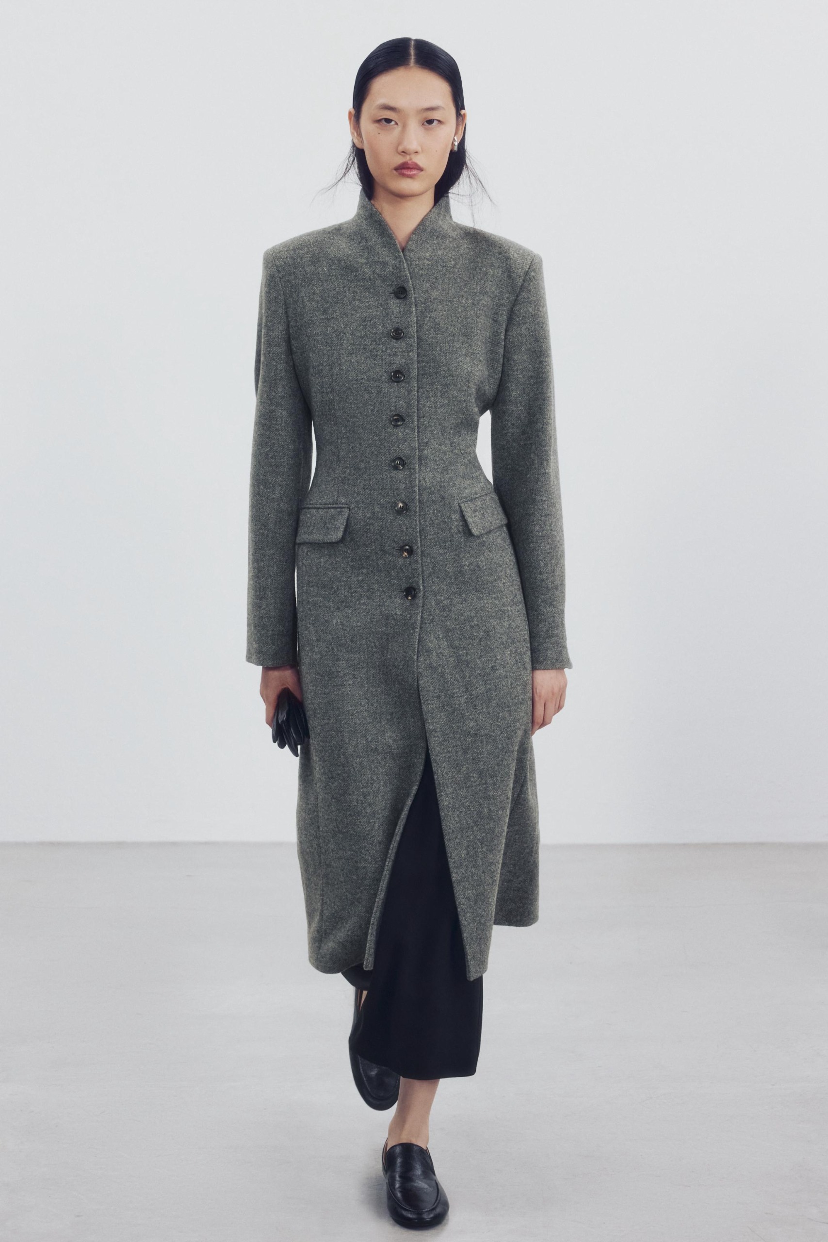 ZARA Zw Collection Wool Button Coat - Gray - Xs