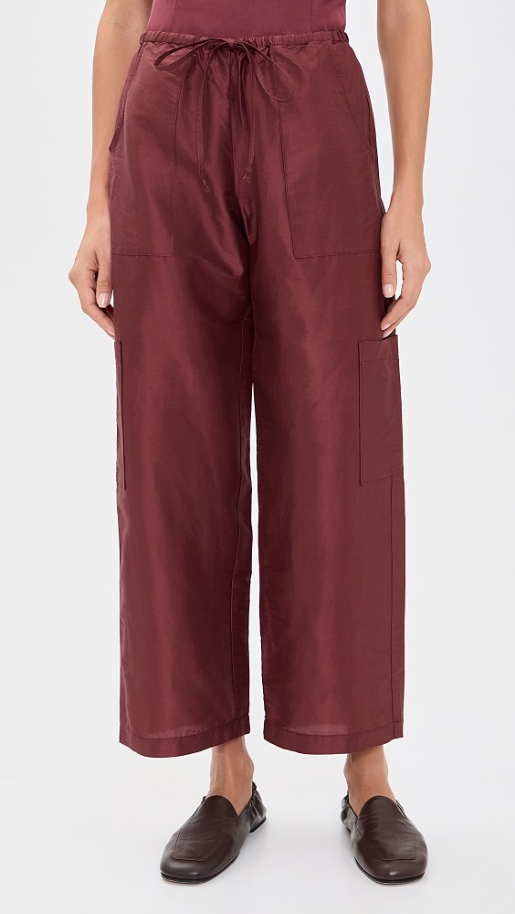 The Silk Taffeta Drawstring Cargo Pants - Oxblood