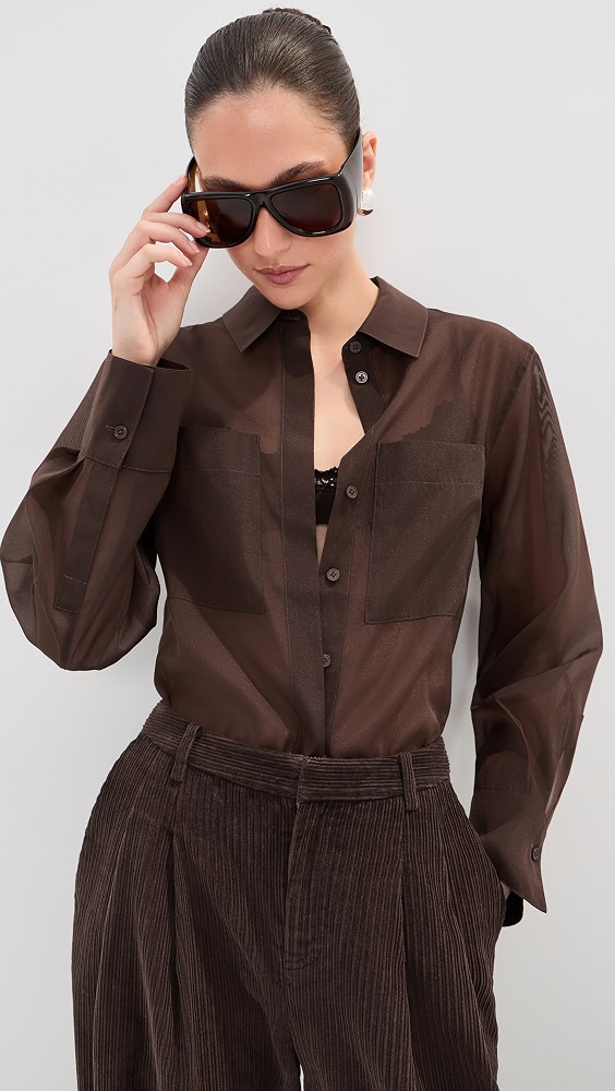 Organza Button Down - Coffee Bean