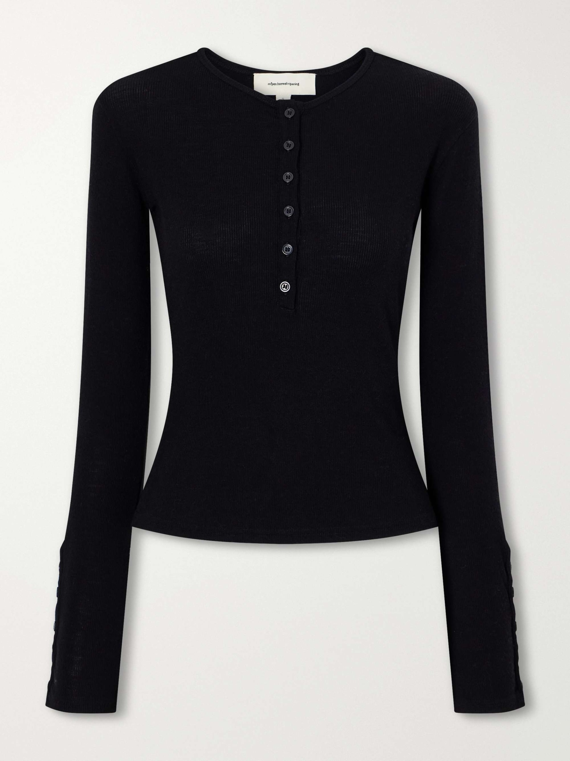 Ribbed Merino Wool-Jersey Henley Top