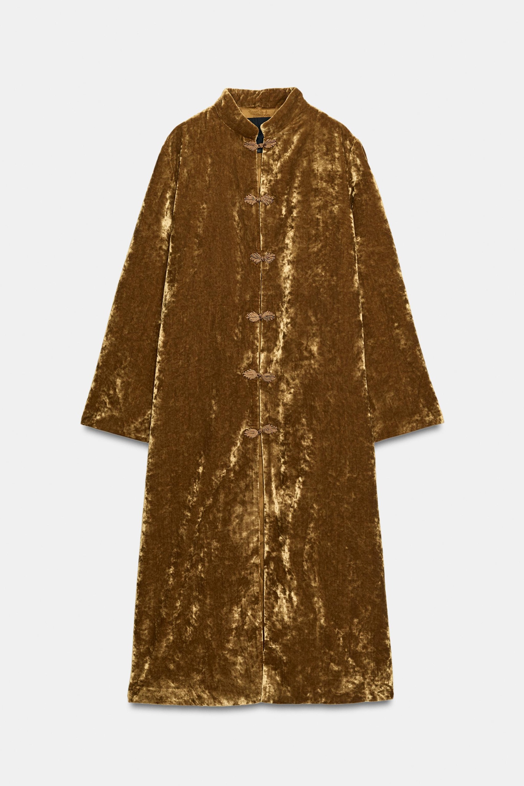 Zw Collection Velvet Coat With Frog Fastening - Golden - S