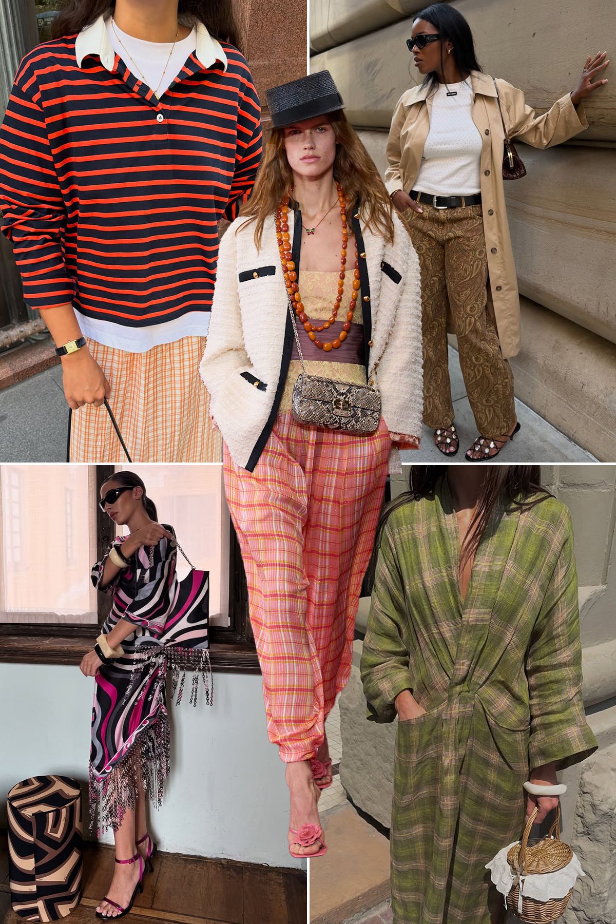 A collage of the print maxing autumn 2026 fashion trend.