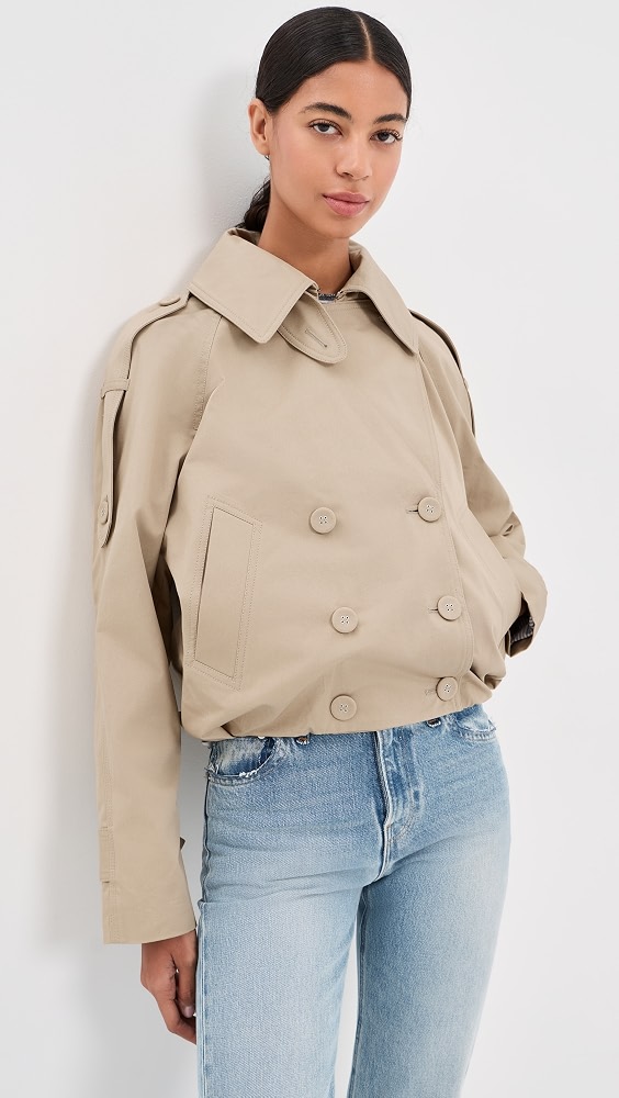 Twill Double Breasted Trench Coat - Pale Beige