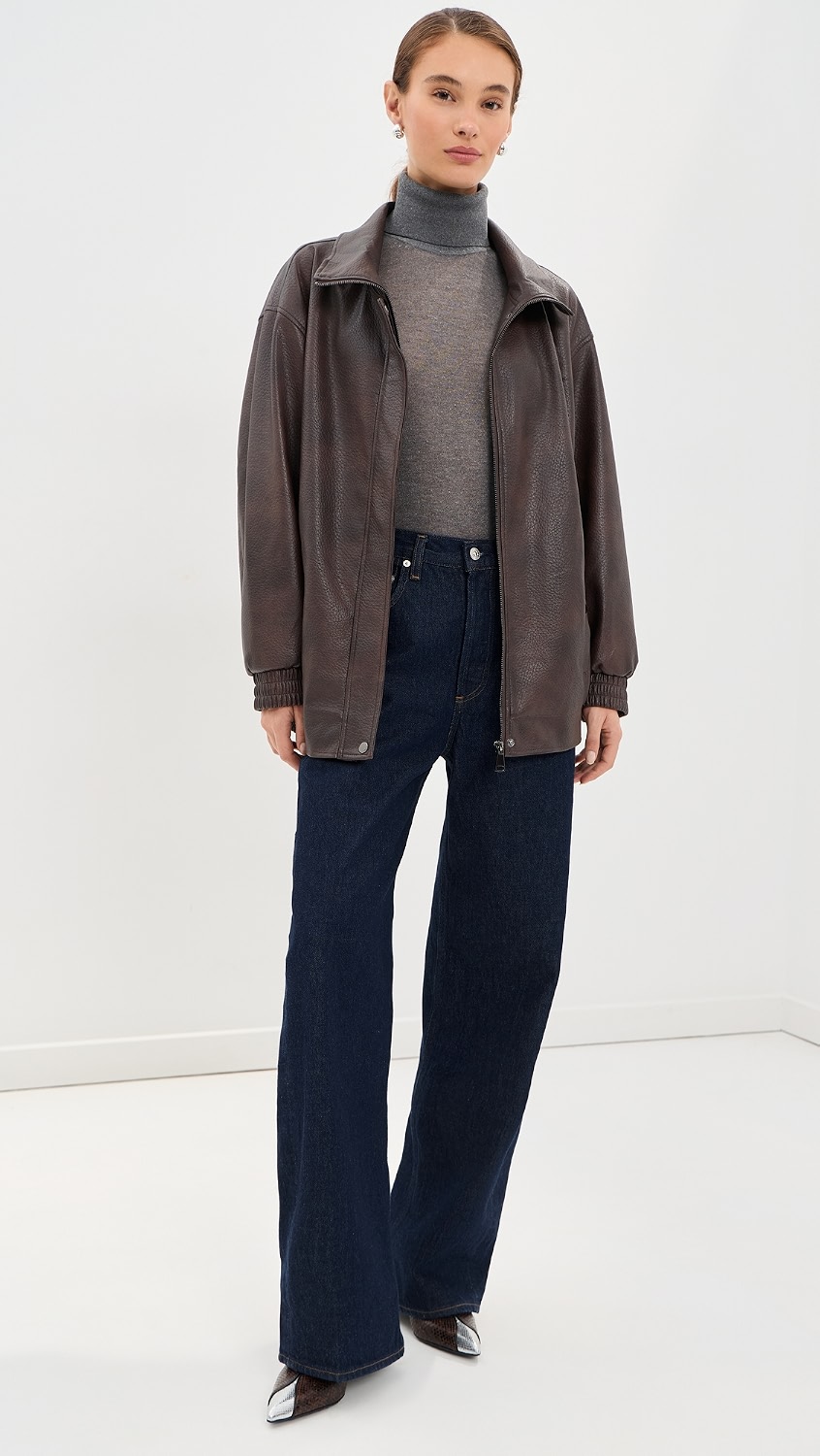 LE BOP, Pebble Faux Leather Bomber - Black