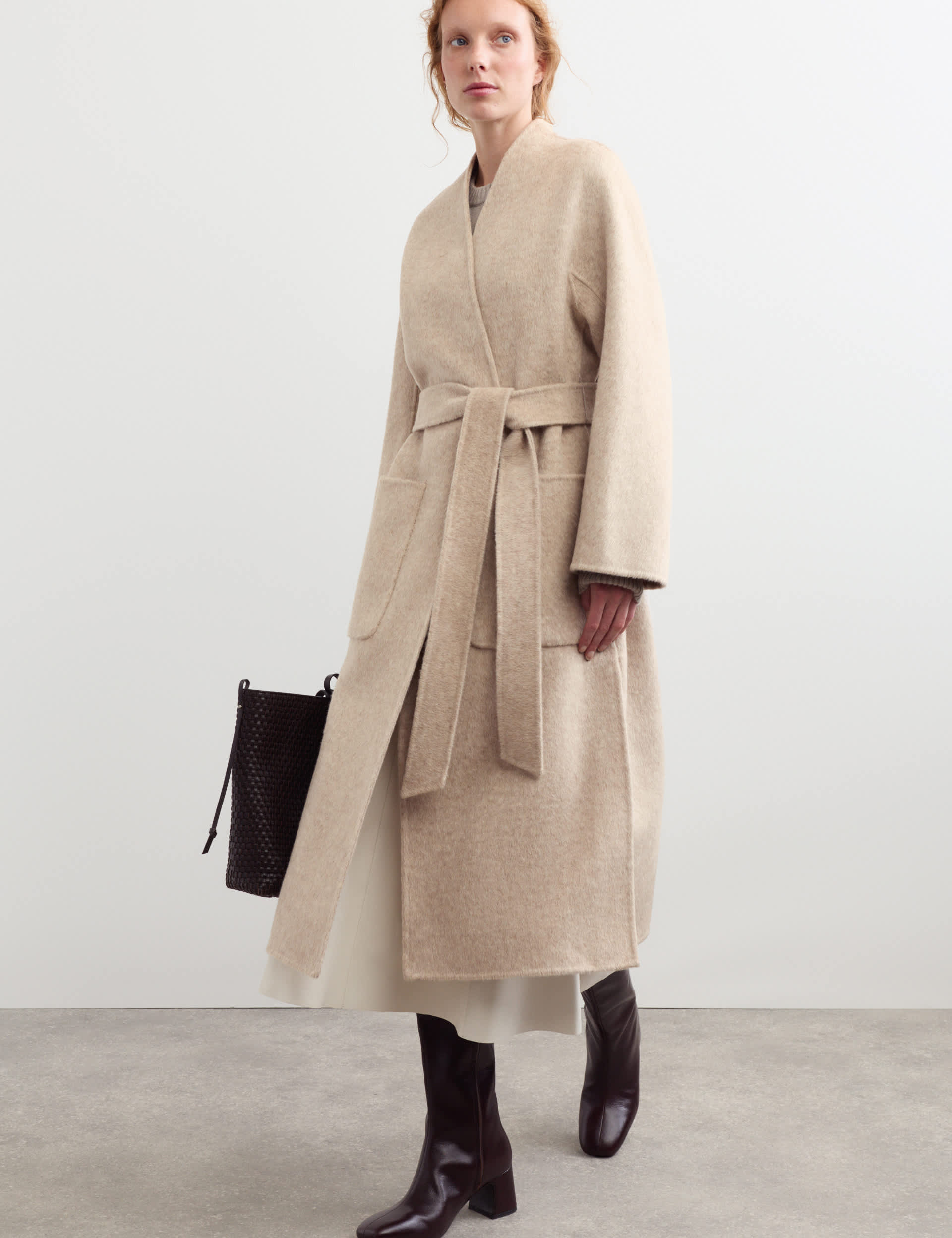 Wool With Cashmere Collarless Longline Coat