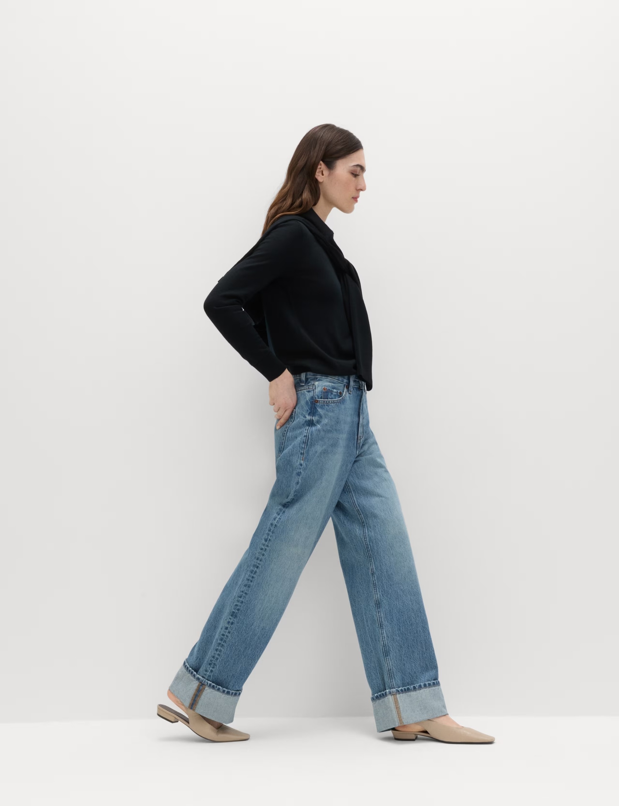 Marks & Spencer, High Waisted Wide Leg Turn Up Jeans