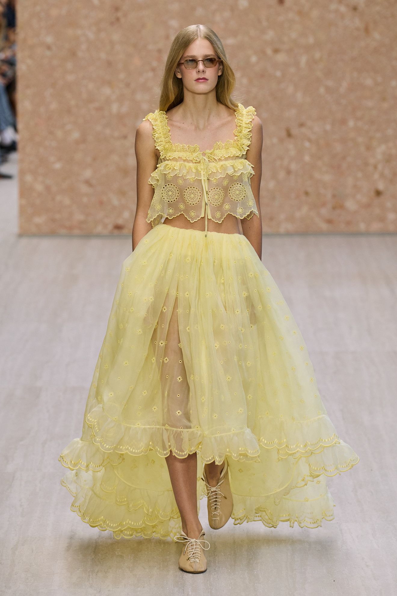 a model walks the Chloé spring/summer 2027 runway during Paris Fashion Week