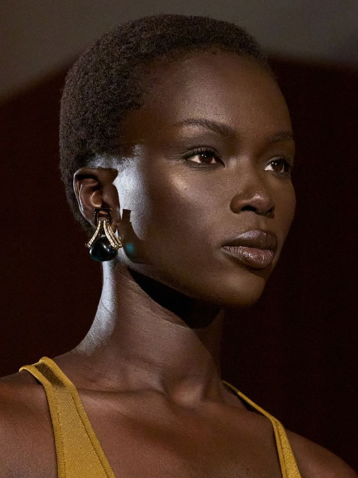 A close-up of the makeup look on the runway of the Ferragamo S/S 27 show