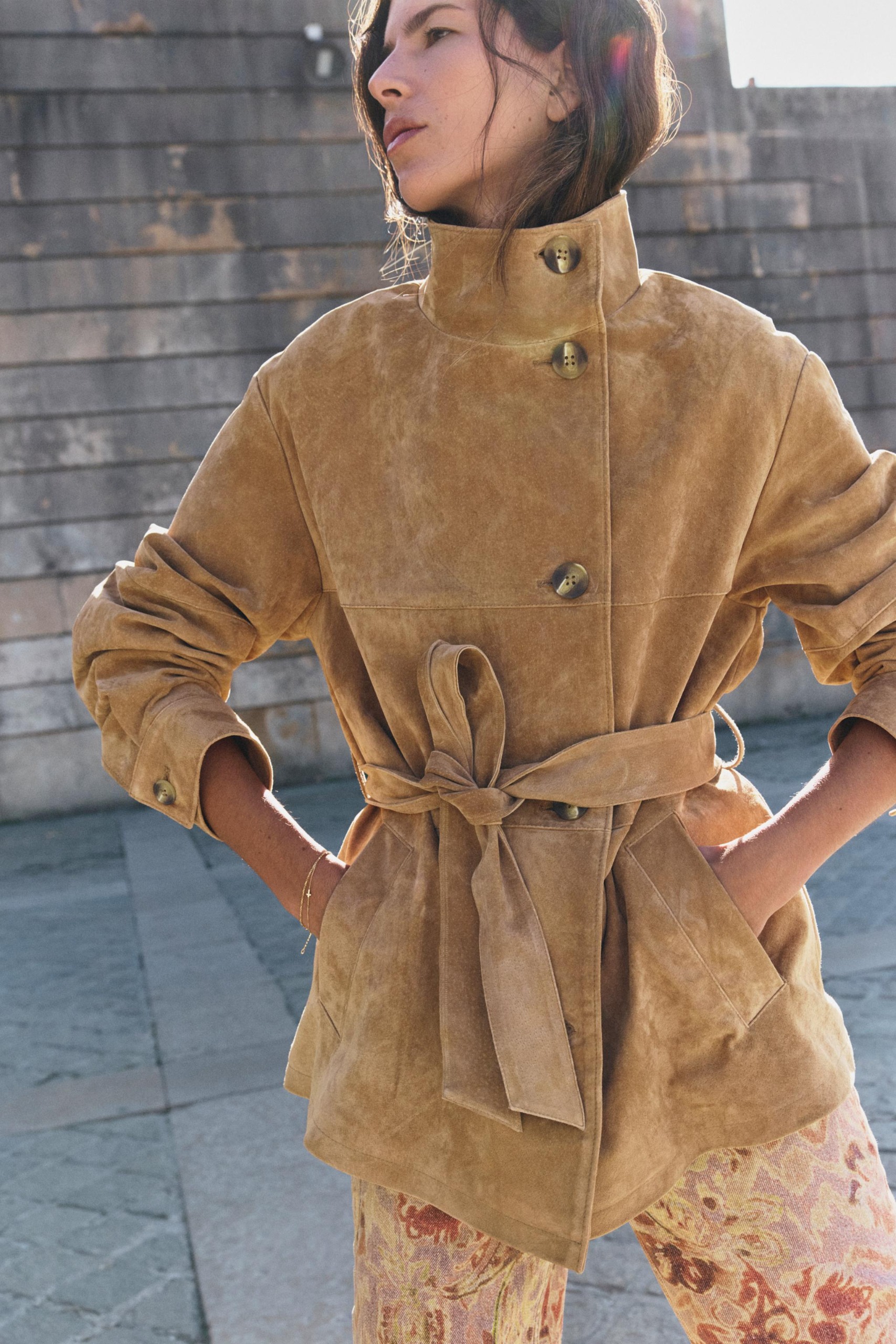 100% Leather Belted Jacket - Mid-Camel - Xs