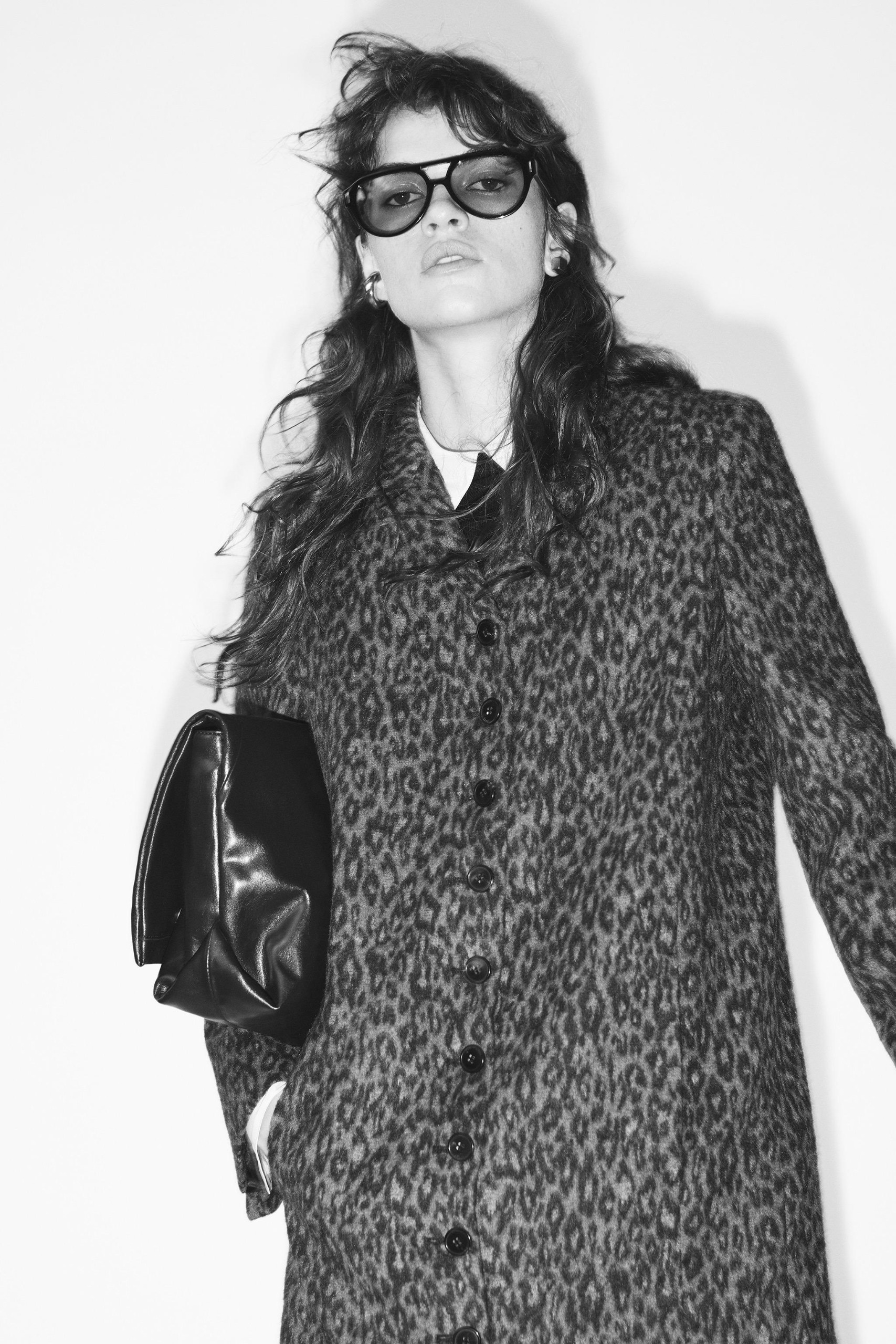 Animal Print Long Coat Zw Collection - Leopard / Taupe Brown - Xs