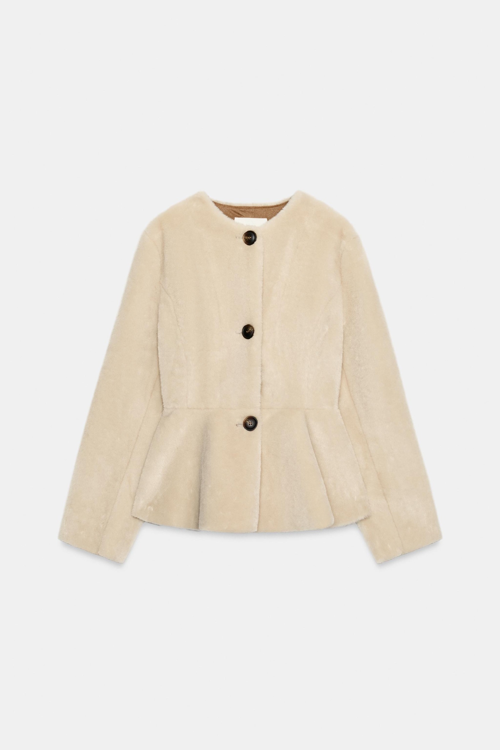 Faux Fur Peplum Jacket - Ecru - Xs