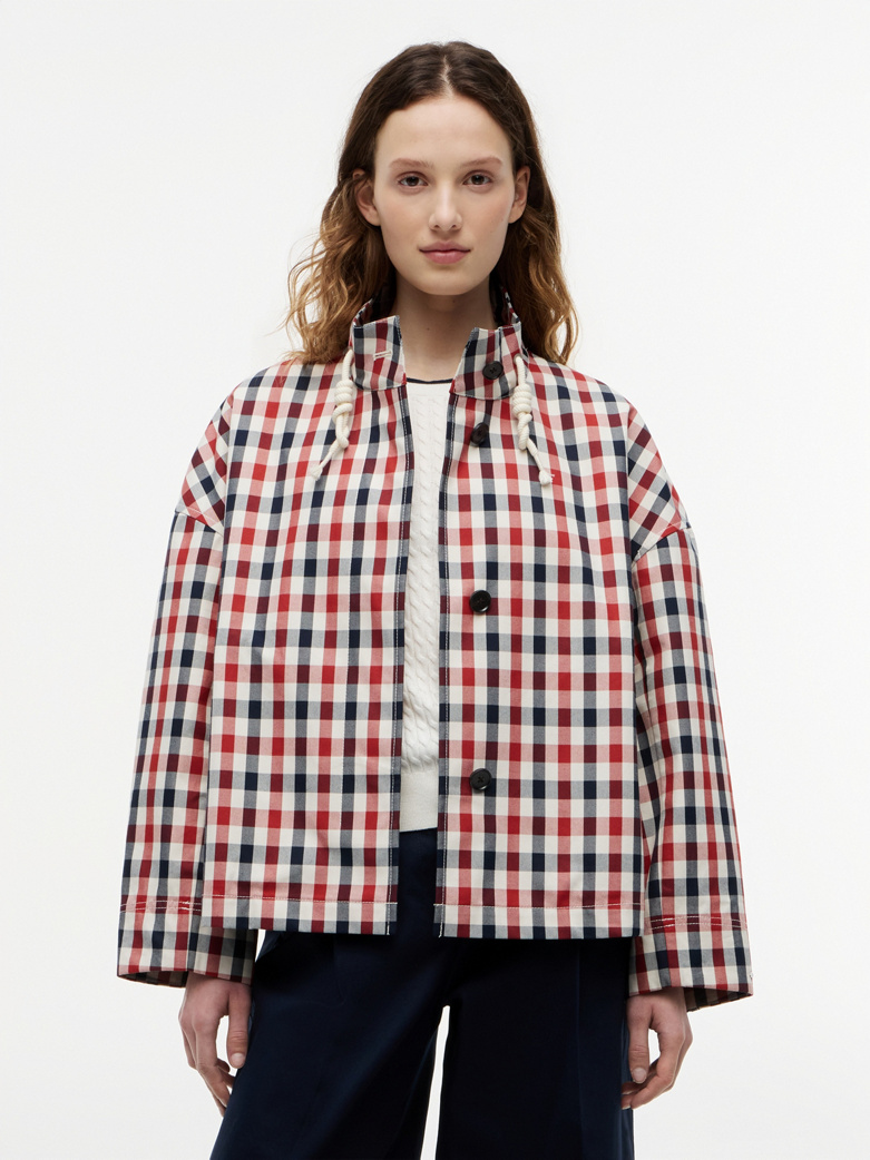 Check Relaxed Short Parka