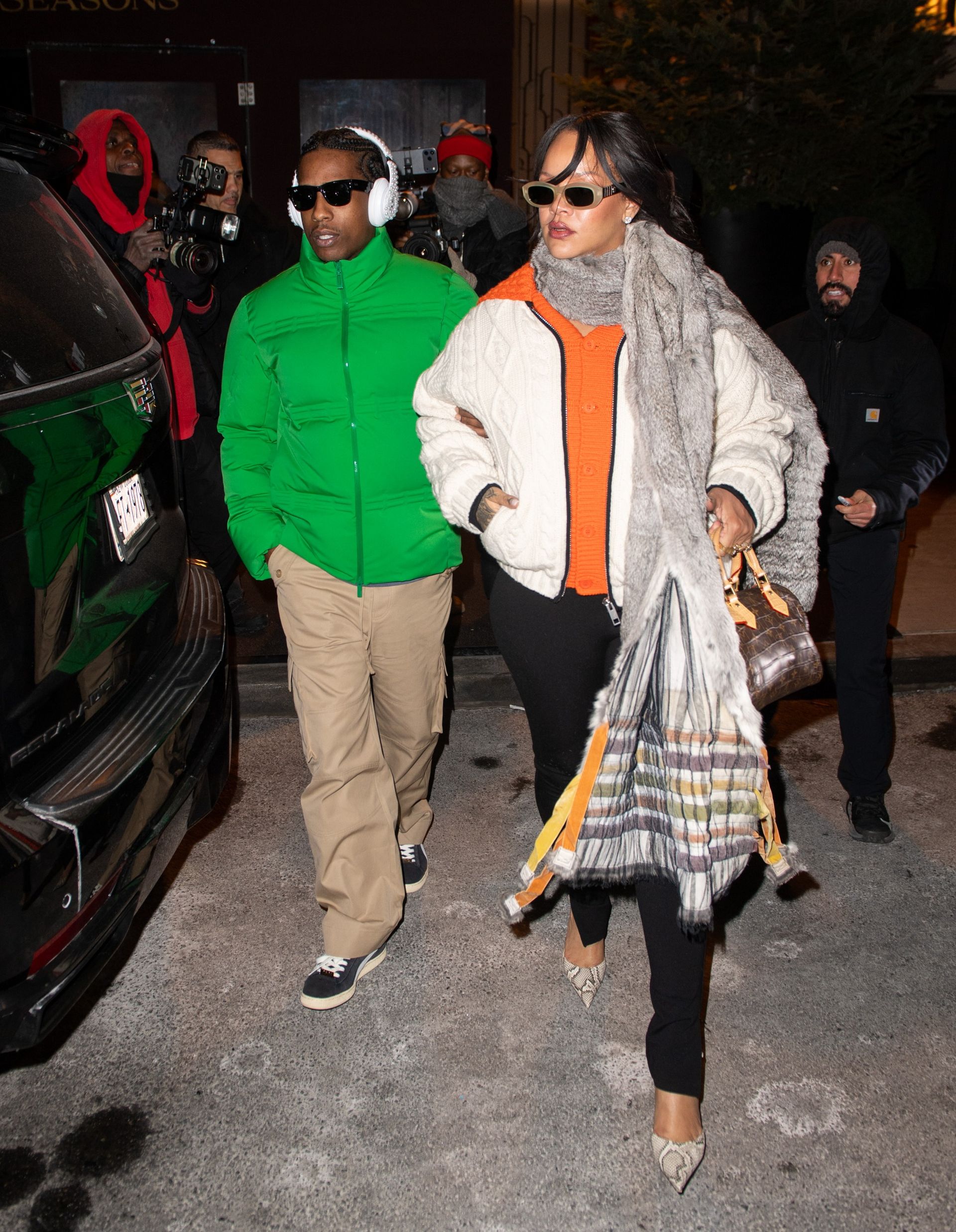 ASAP Rocky and Rihanna are seen on January 21, 2026 in New York City.