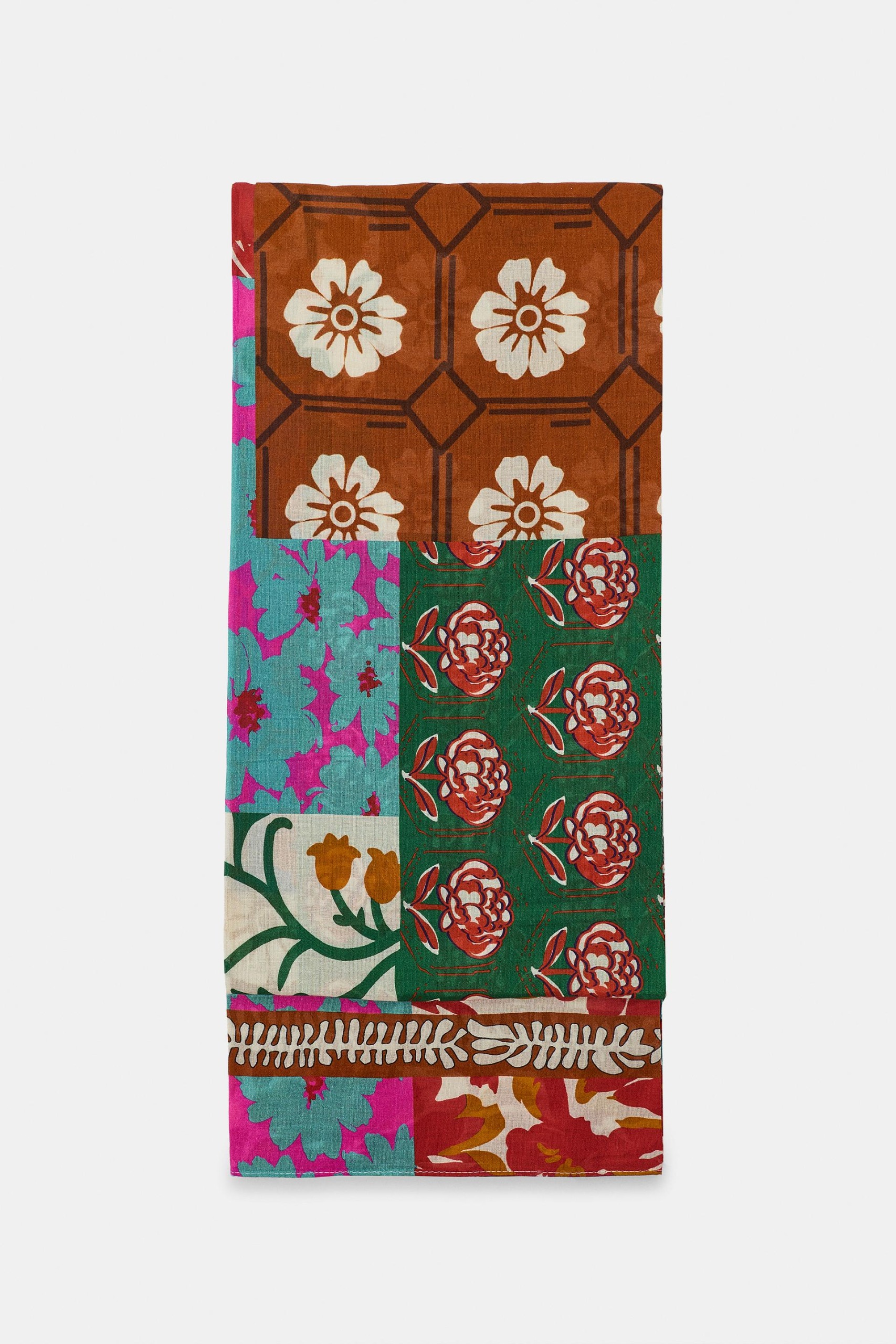 Tile Print Cotton Scarf - Multicolored - M