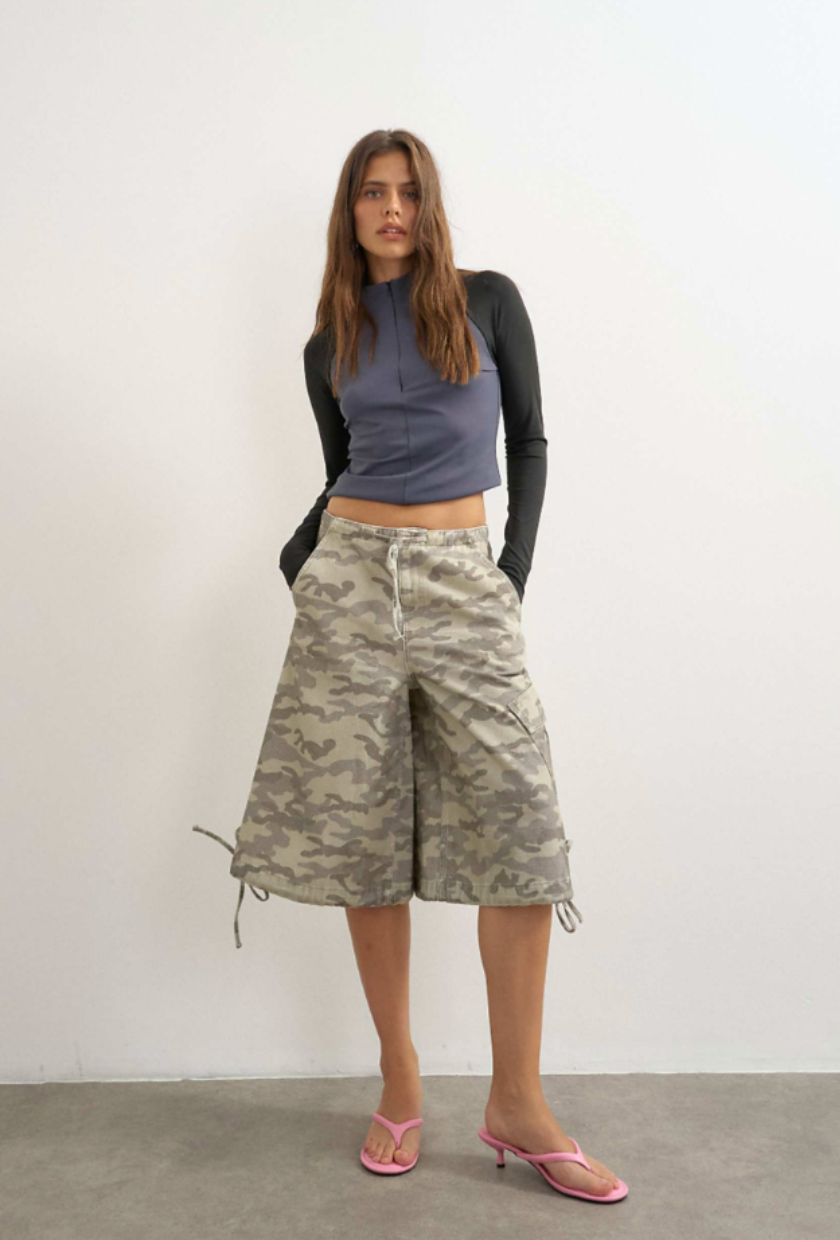 Topshop, Denim Baggy Camo Jorts