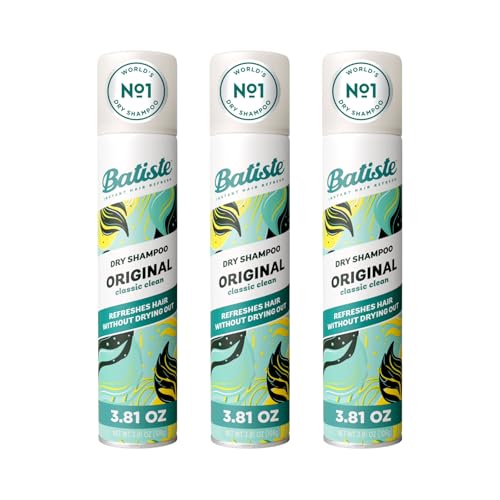 Batiste Dry Shampoo, Original Fragrance, Refresh Hair and Absorb Oil Between Washes, Waterless Shampoo for Added Hair Texture and Body, 3.81 Oz Dry Shampoo Bottle, 3 Pack