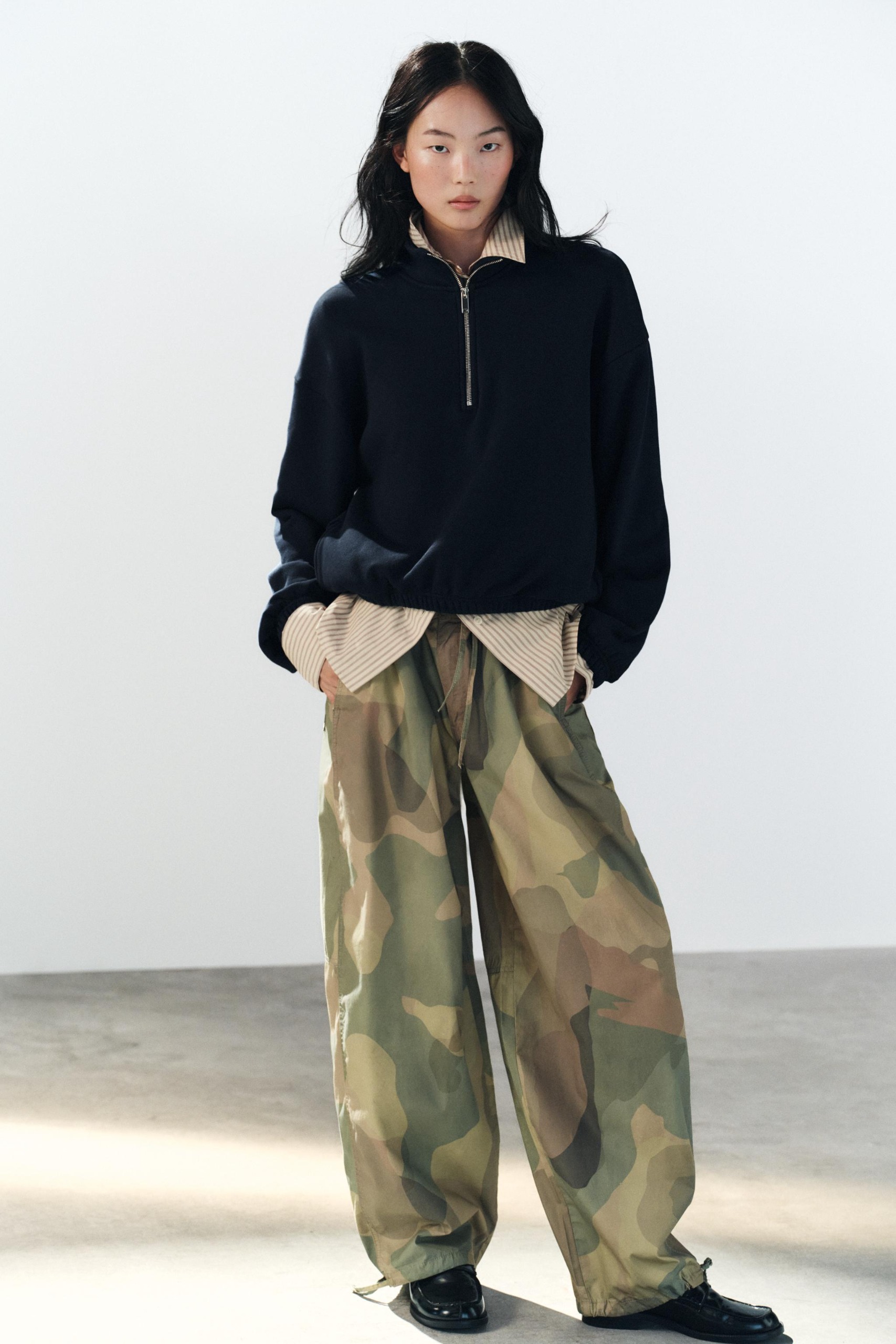 Printed Wide-Leg Drawstring Pants - Khaki - 25 (us 0)