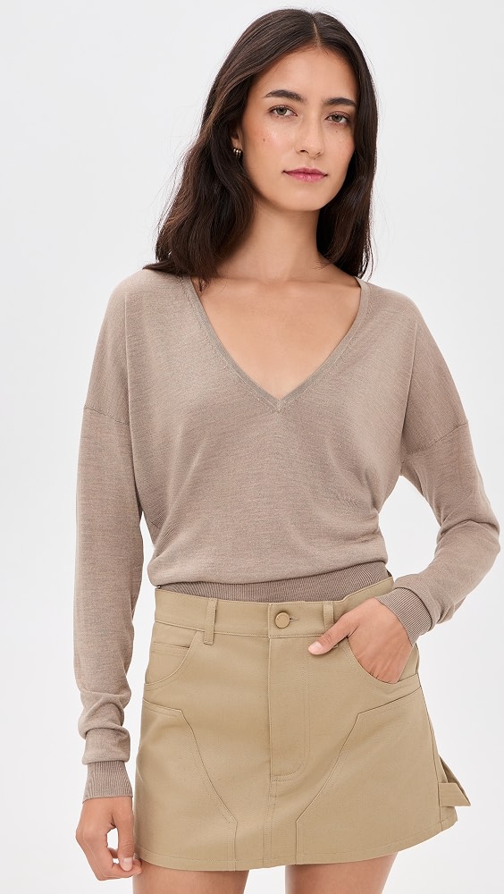 Silk Cashmere V Neck Sweater - Mink
