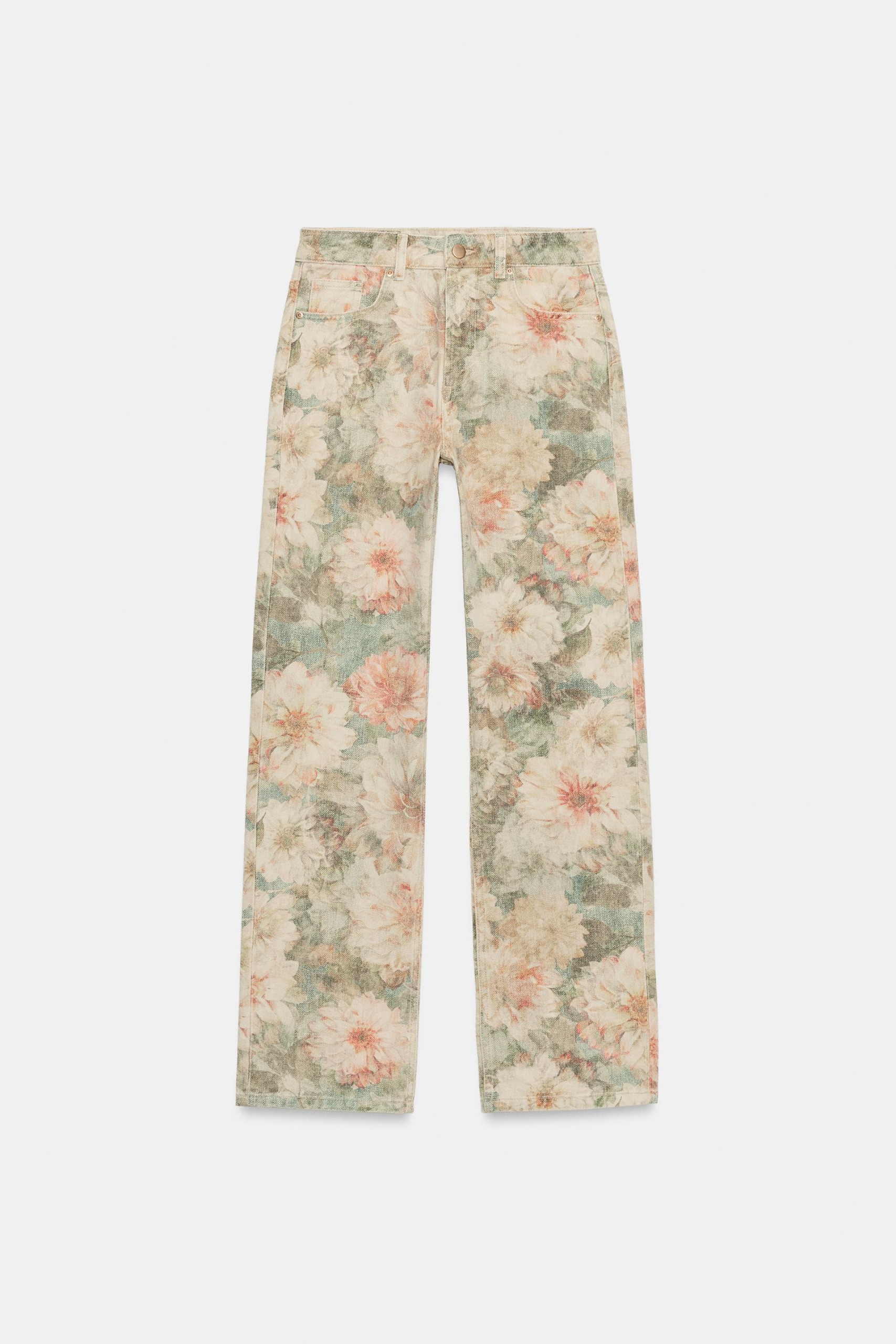 Zara , Z1975 Straight Mid-Waist Floral Print Jeans