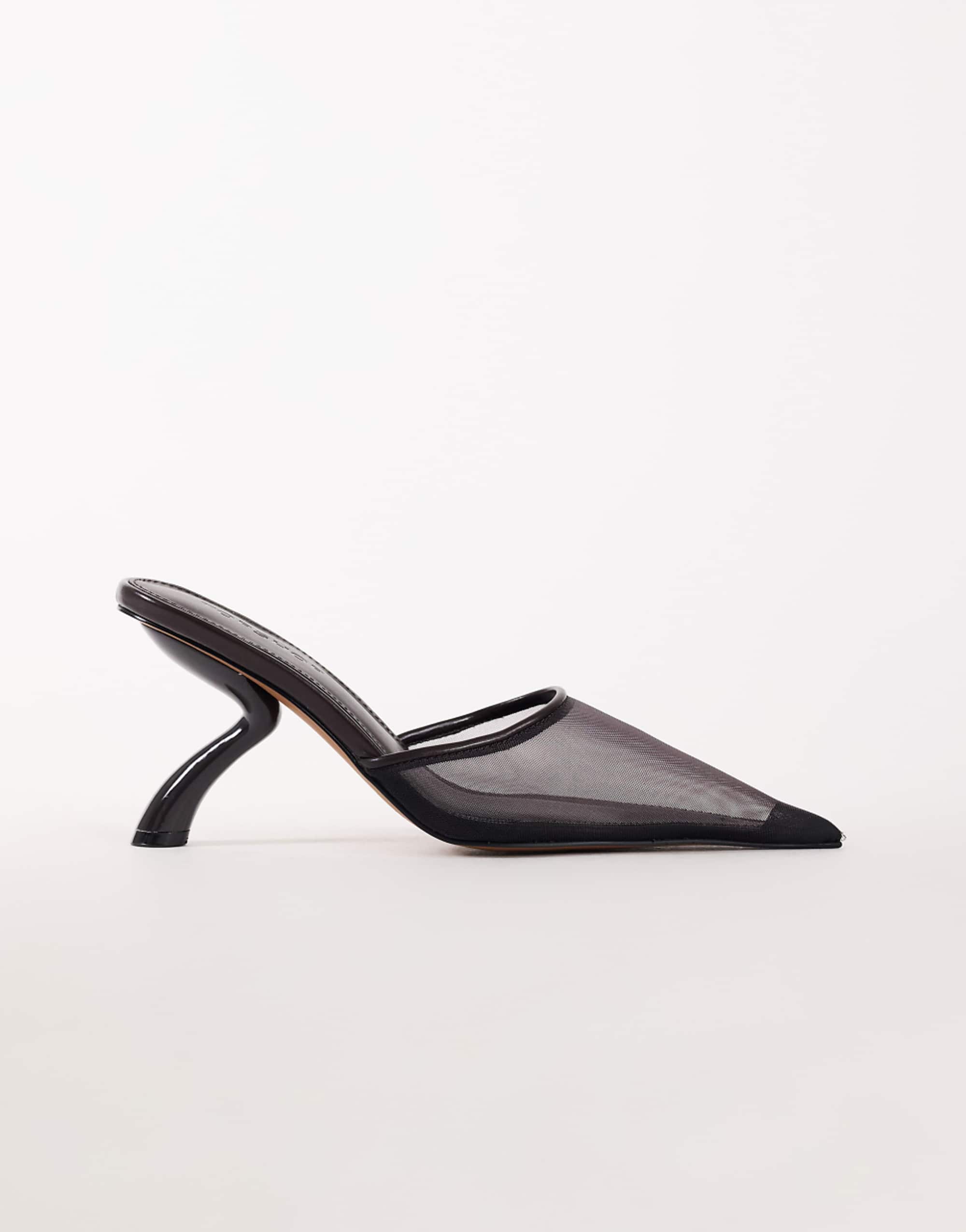 Topshop Alessio Angular Heel Pointed Court Shoe in Chocolate Mesh