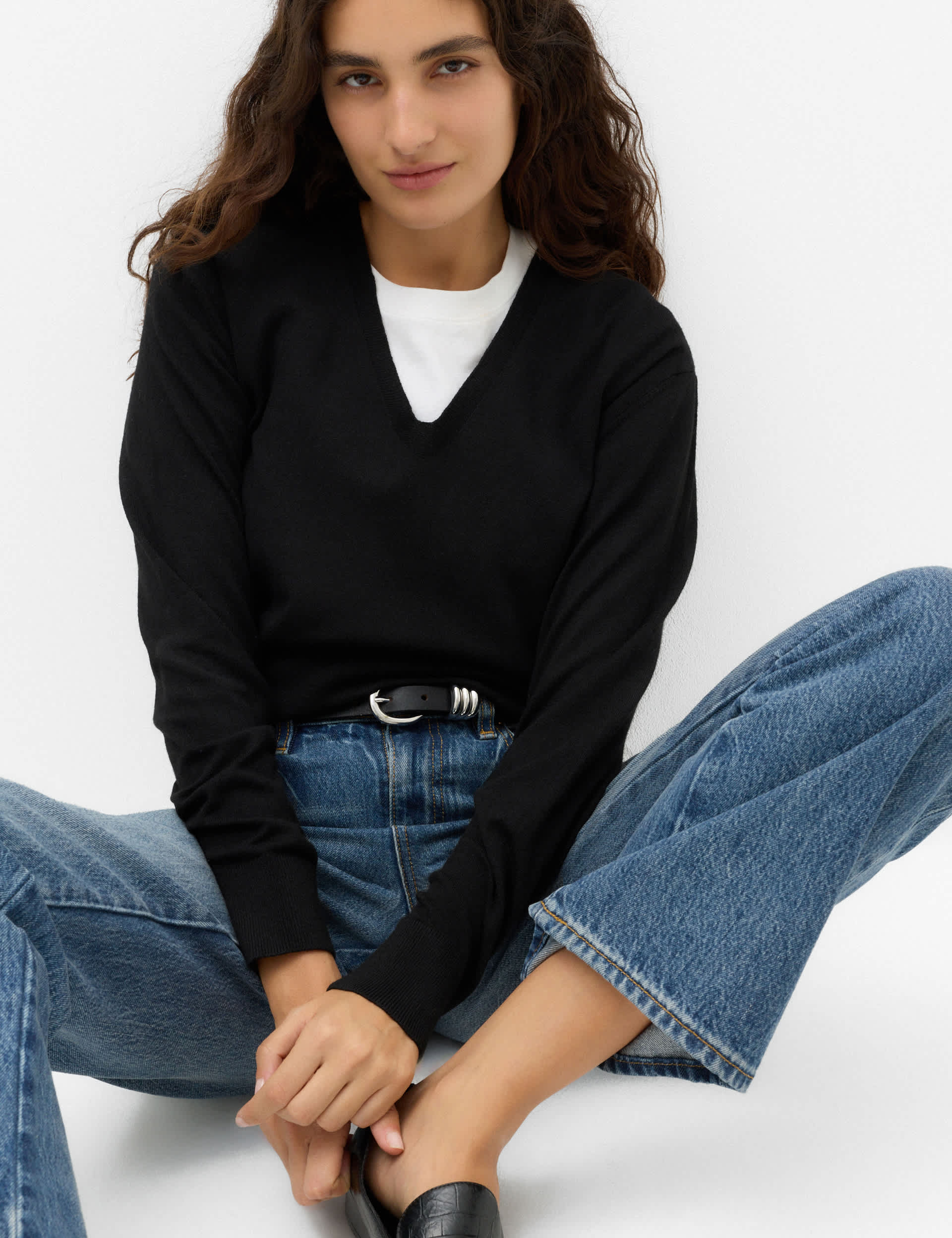 V Neck Relaxed Jumper With Wool