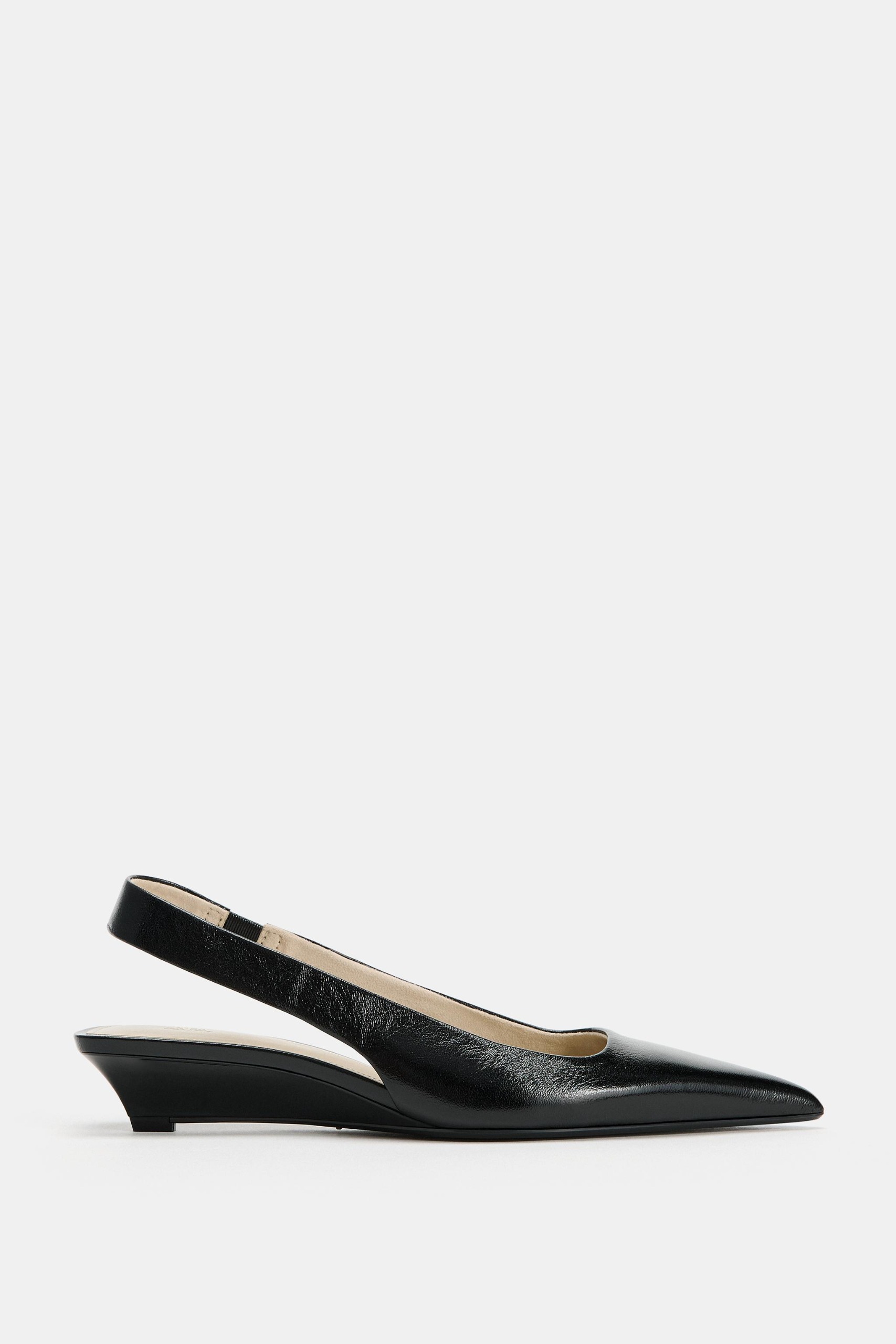 Leather Slingback Mini Wedge Shoes - Black - 2