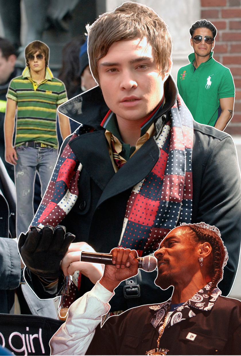 layered polo shirt trend 2026: Who What Wear image one . Image shoes Ed Westwick from Gossip girl, Snoop dog and the Dolce and Gabbana spring summer 2005 show.
