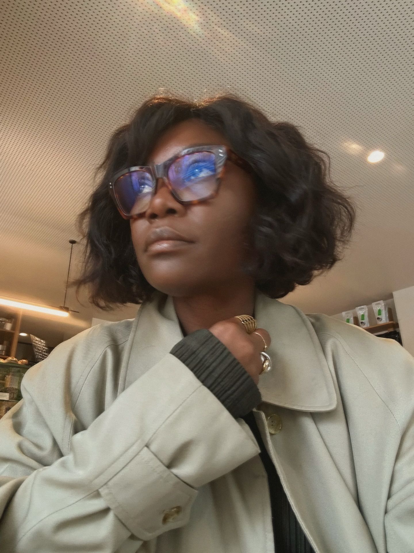 a close-up shot of bob-length hair styled with glasses