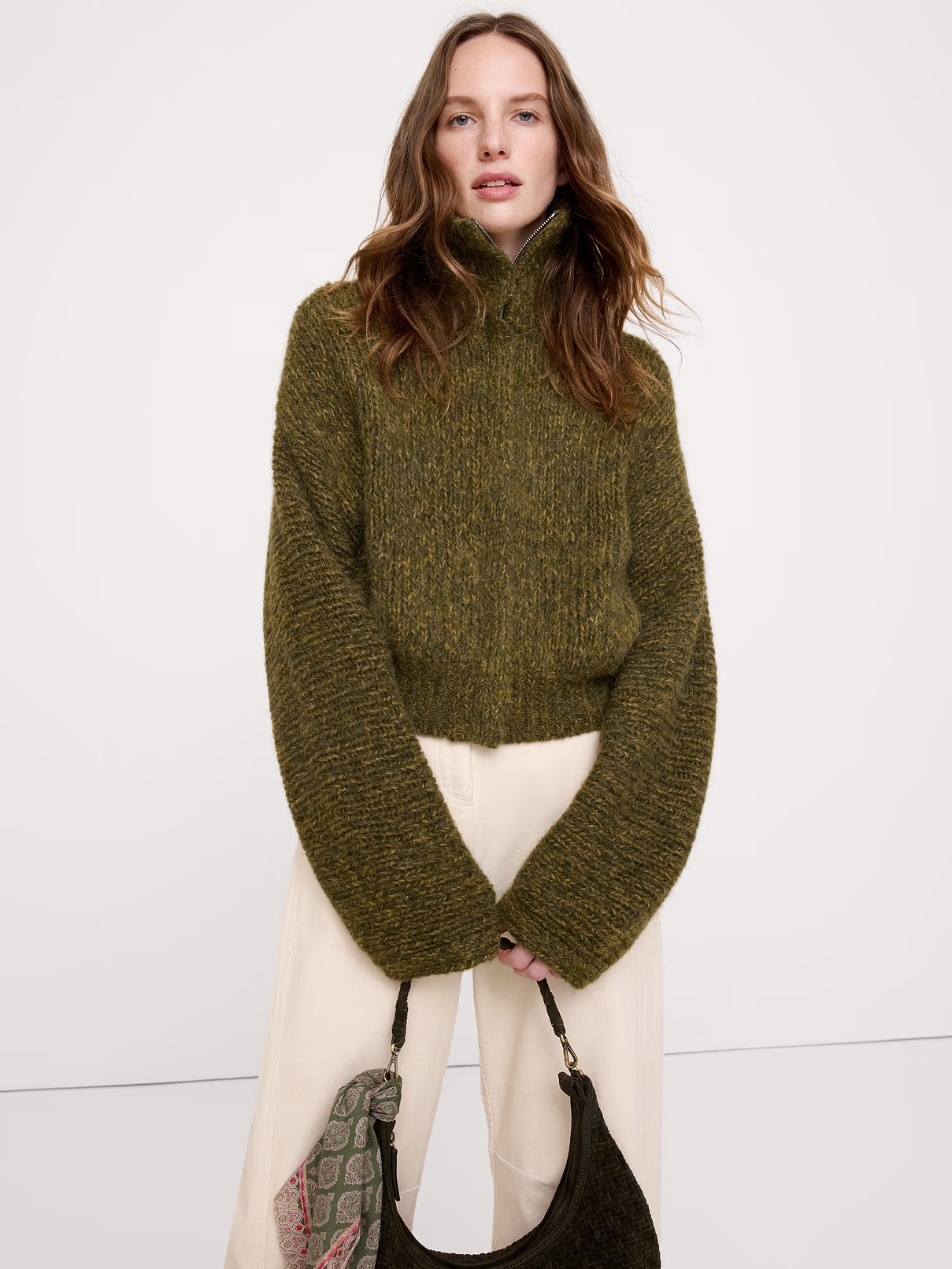 Banana Republic, Marled Alpaca-Wool Funnel-Neck Cardigan